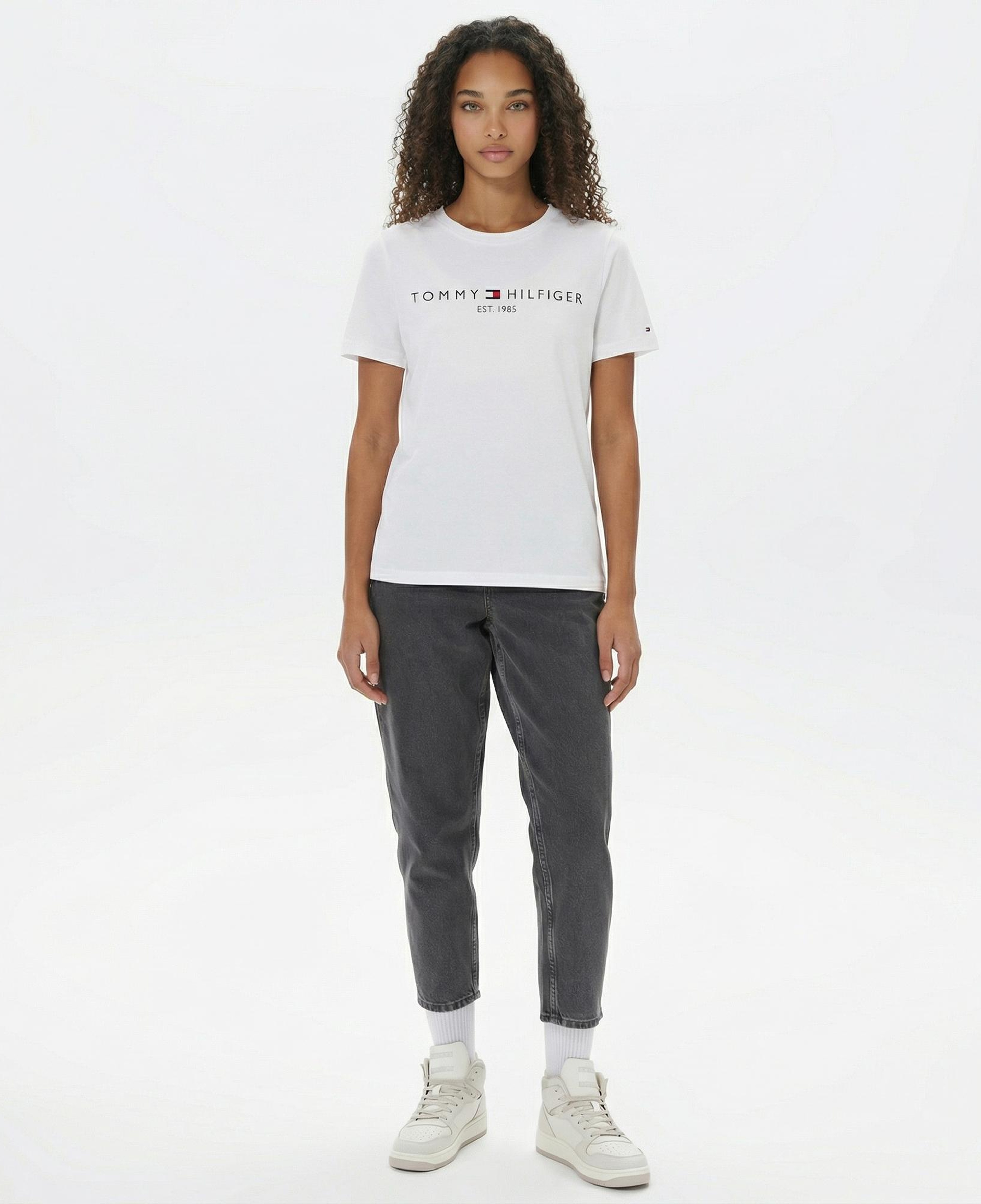 Tommy Hilfiger Corp Logo Kadın Beyaz Crop T-Shirt