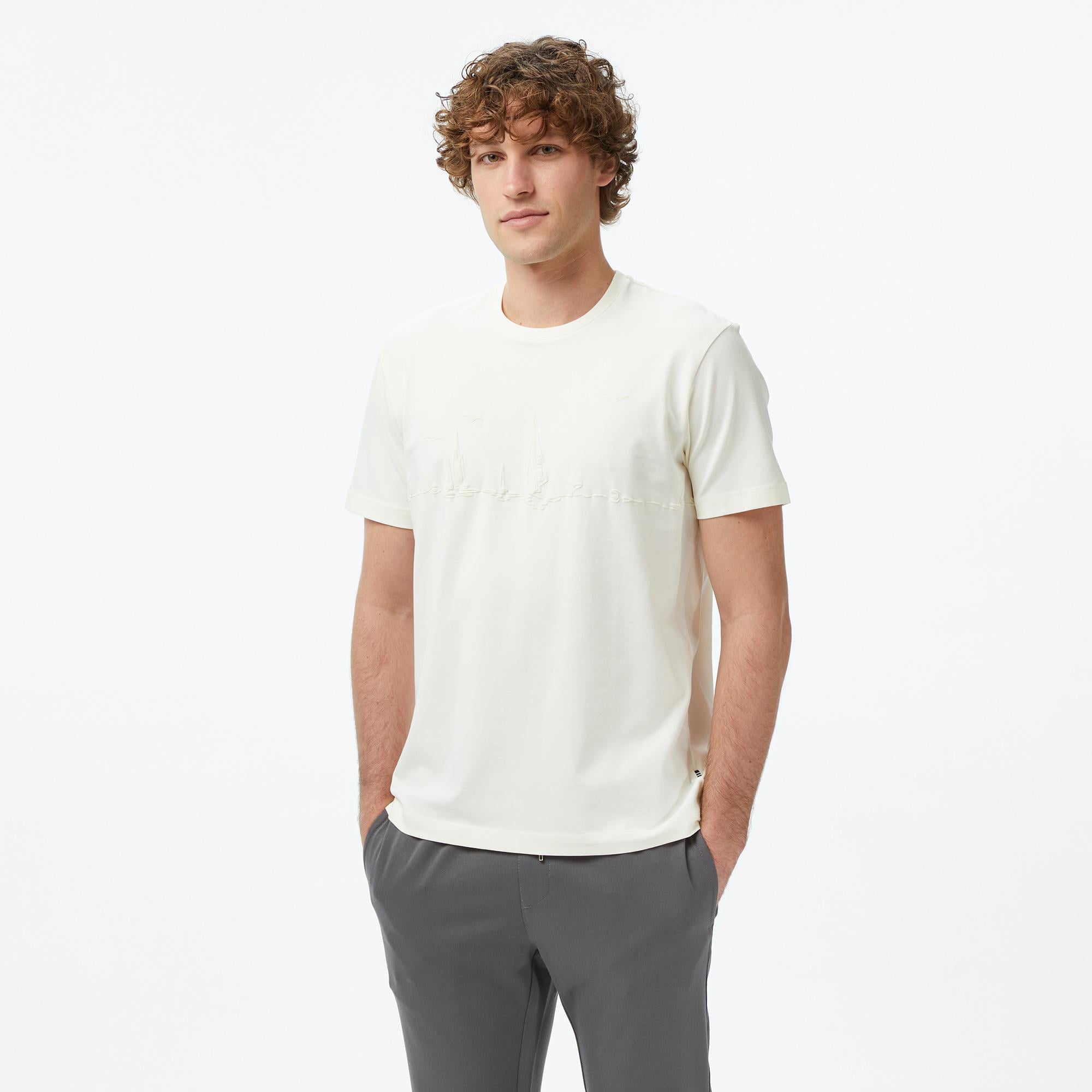 Nautica Erkek Krem Rengi Regular Fit Baskılı T-Shirt
