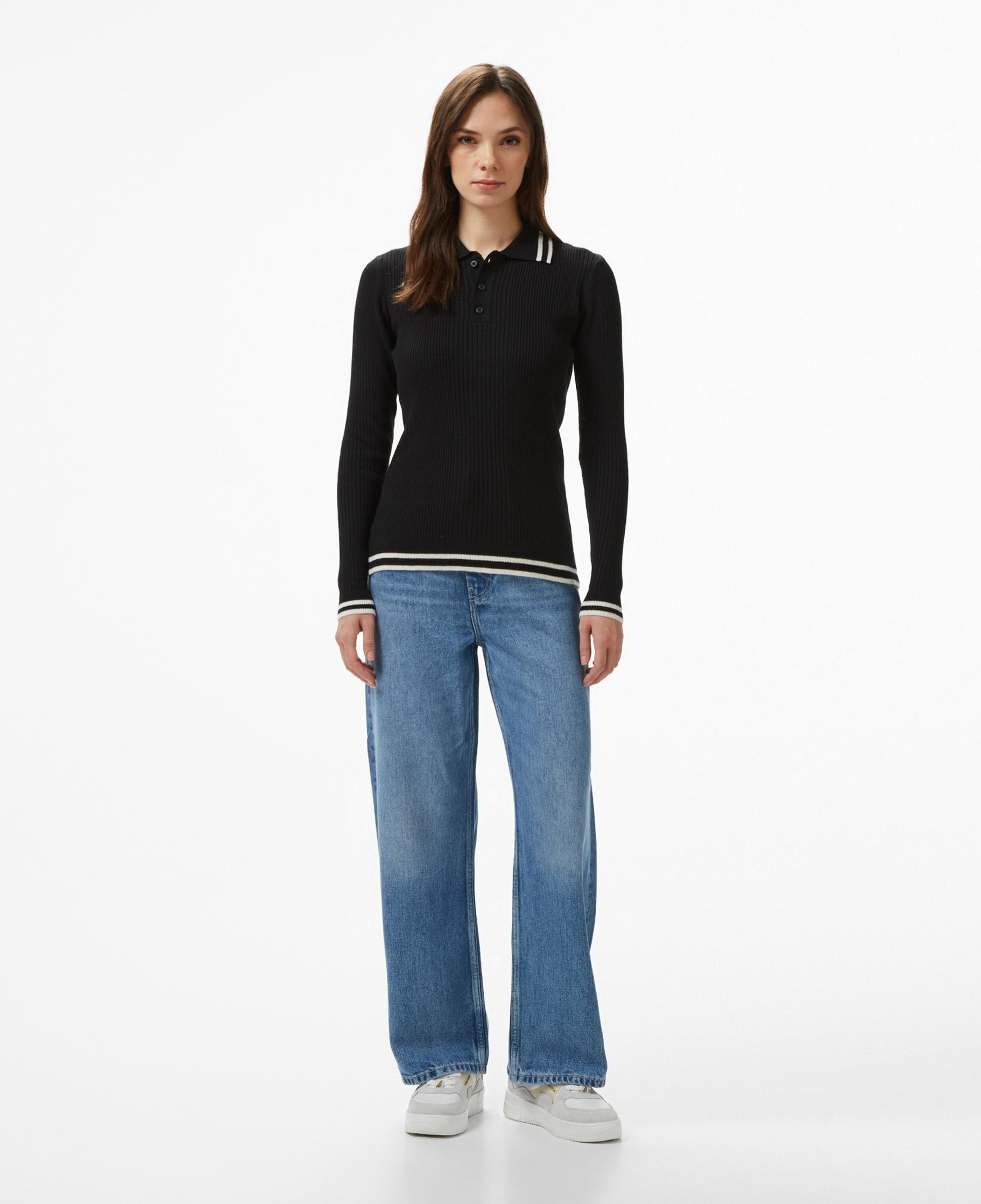 Nautica Kadın Siyah Classic Fit Uzun Kollu Polo Yaka T-Shirt