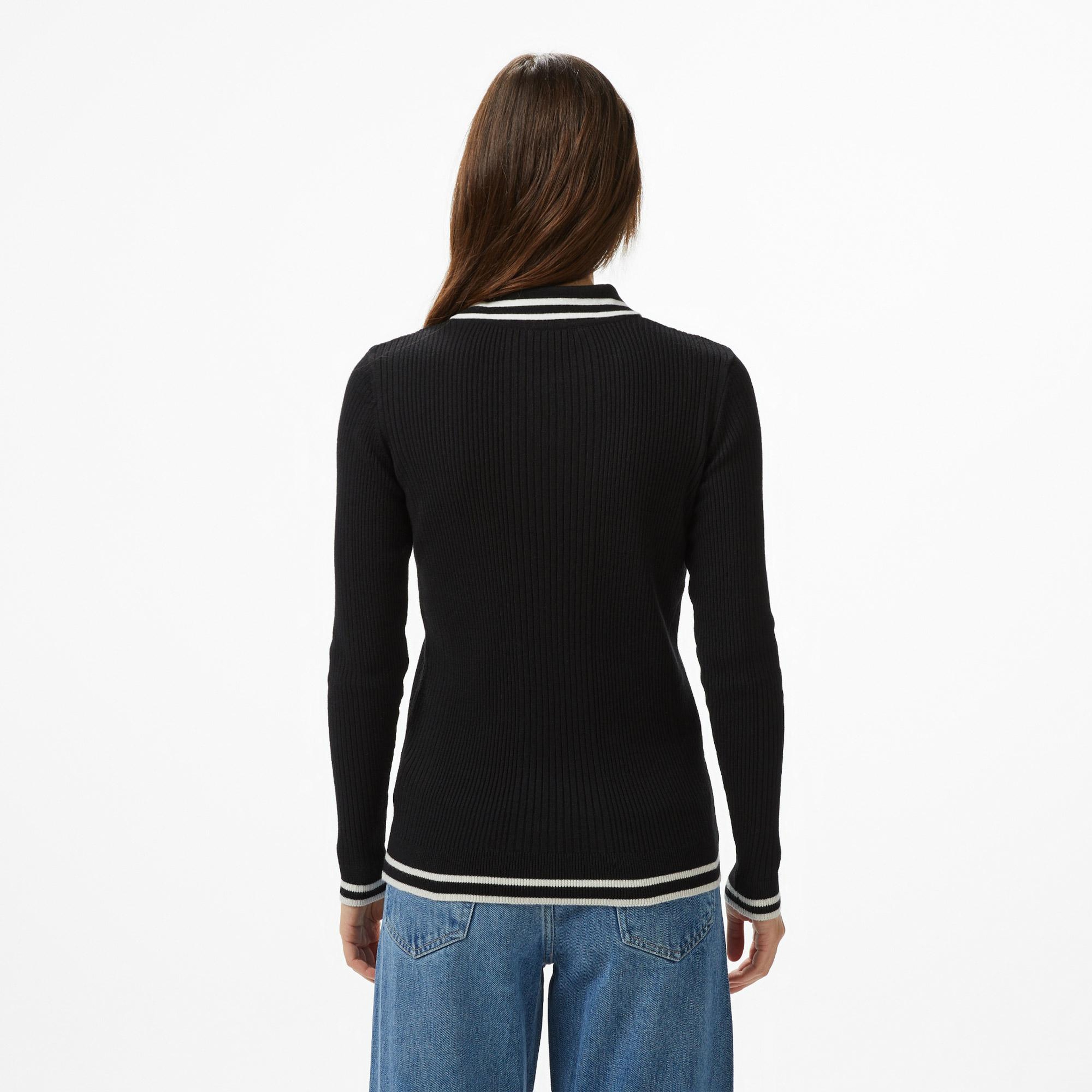 Nautica Kadın Siyah Classic Fit Uzun Kollu Polo Yaka T-Shirt