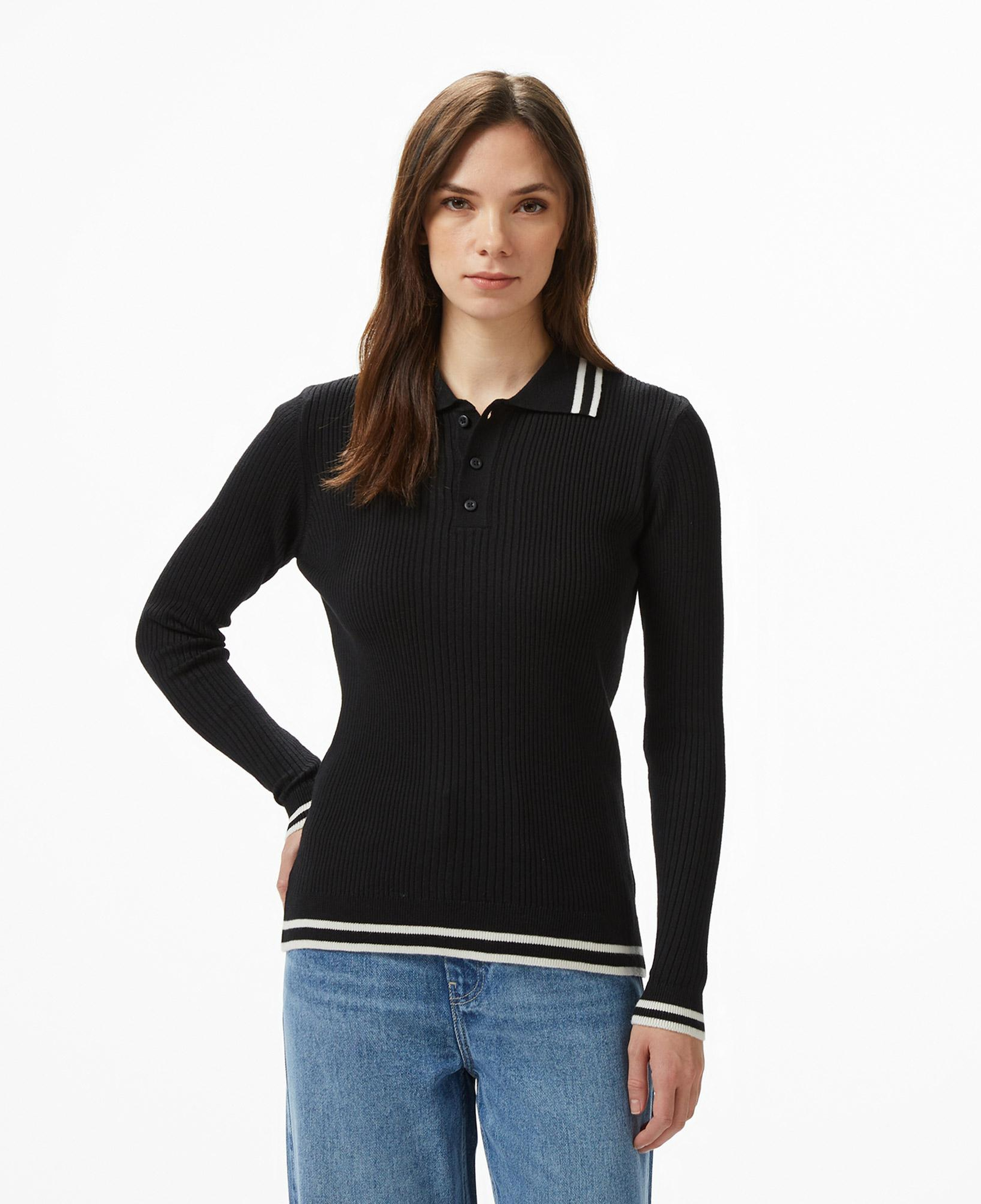 Nautica Kadın Siyah Classic Fit Uzun Kollu Polo Yaka T-Shirt