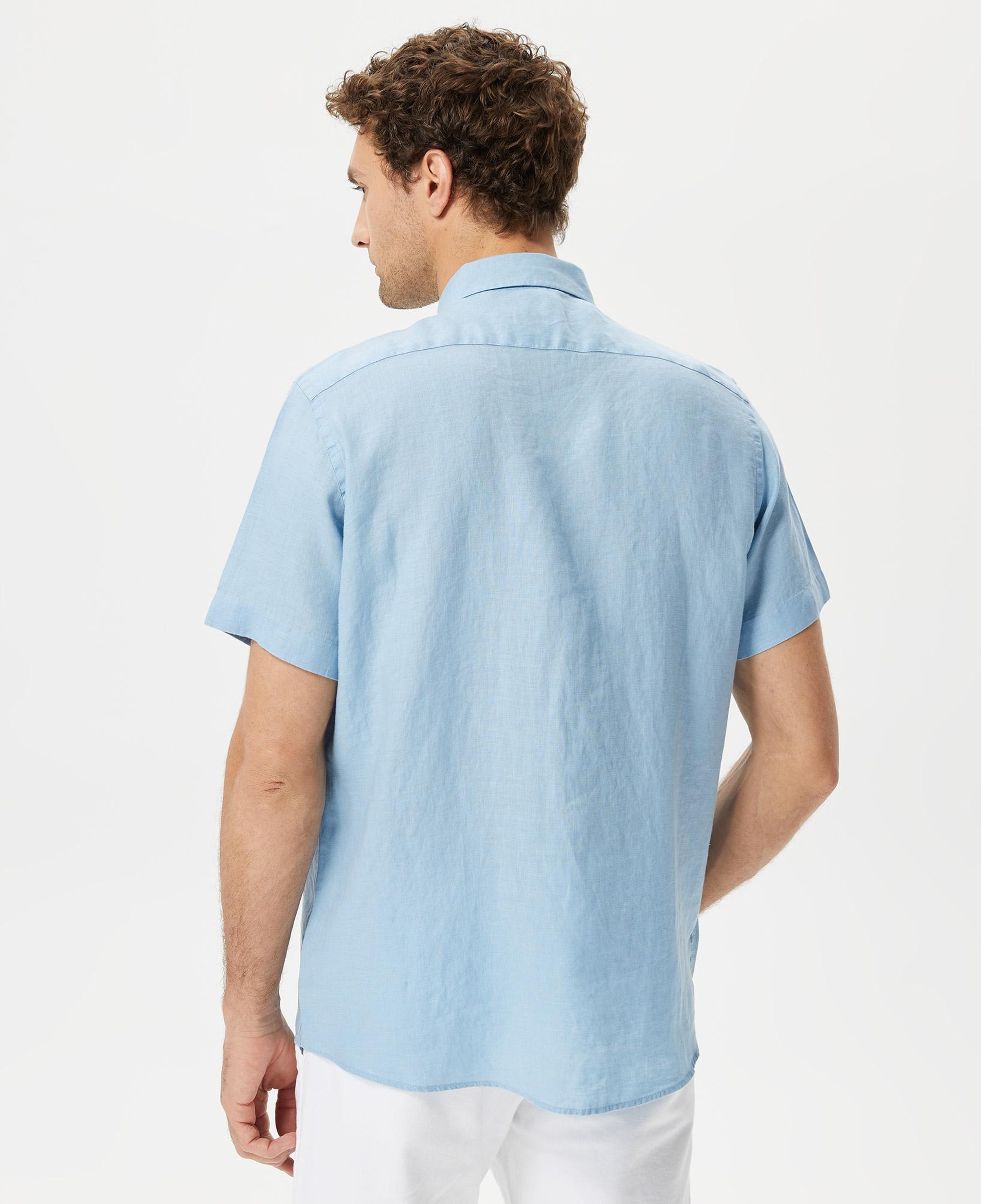 Nautica Erkek Mavi Classic Fit Kısa Kollu Keten Gömlek