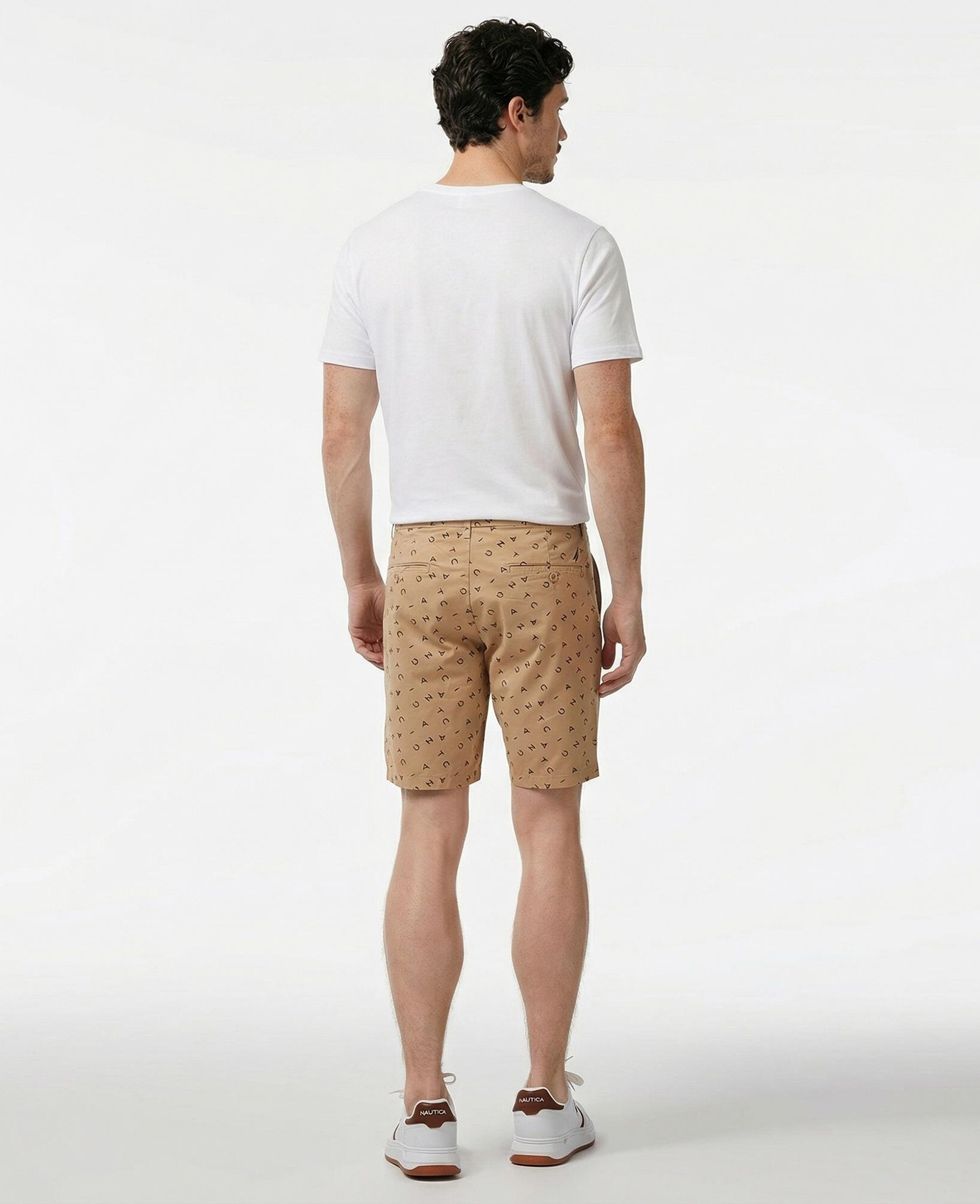 Nautica Erkek Bej Slim Fit Baskılı Bermuda