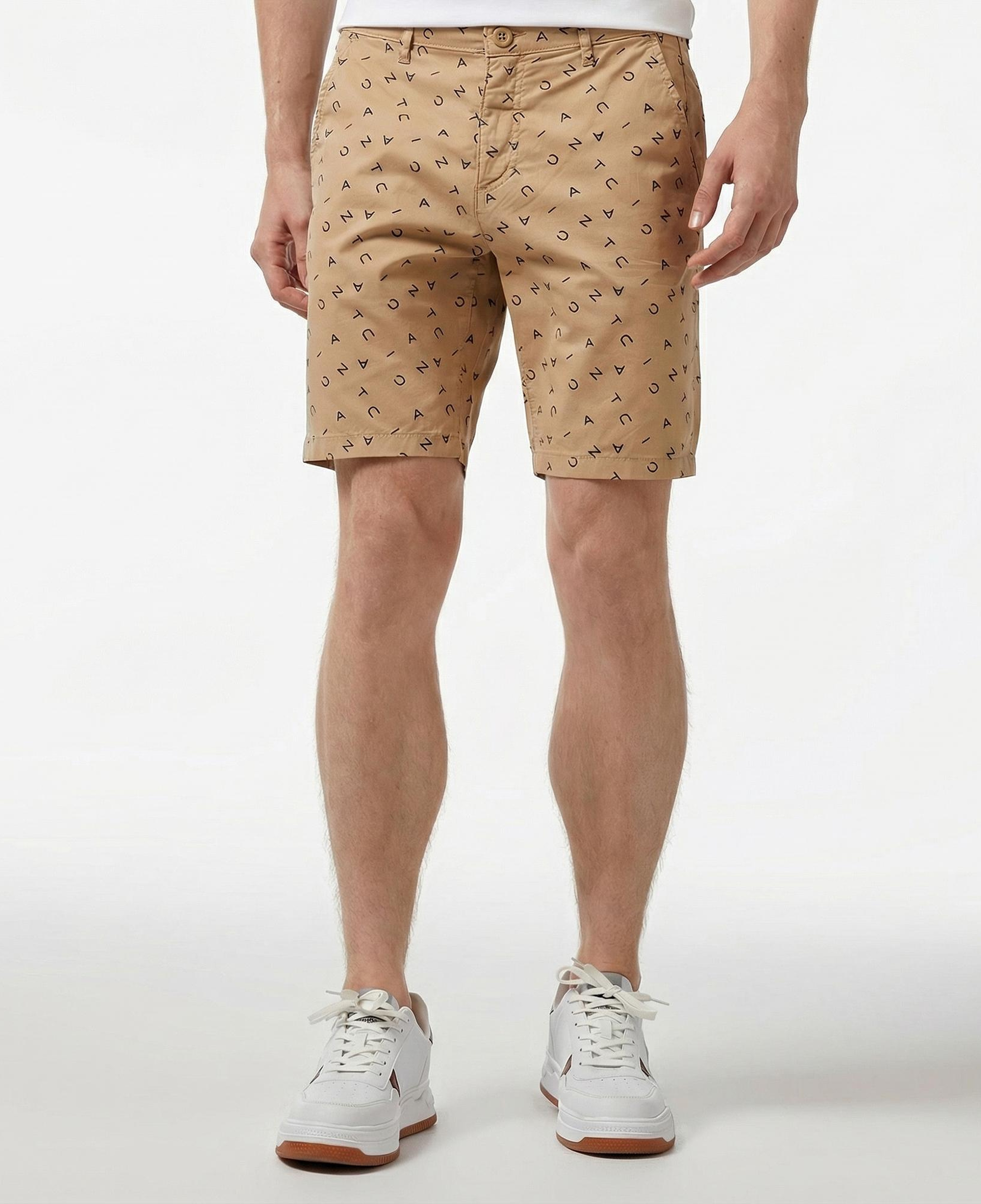 Nautica Erkek Bej Slim Fit Baskılı Bermuda