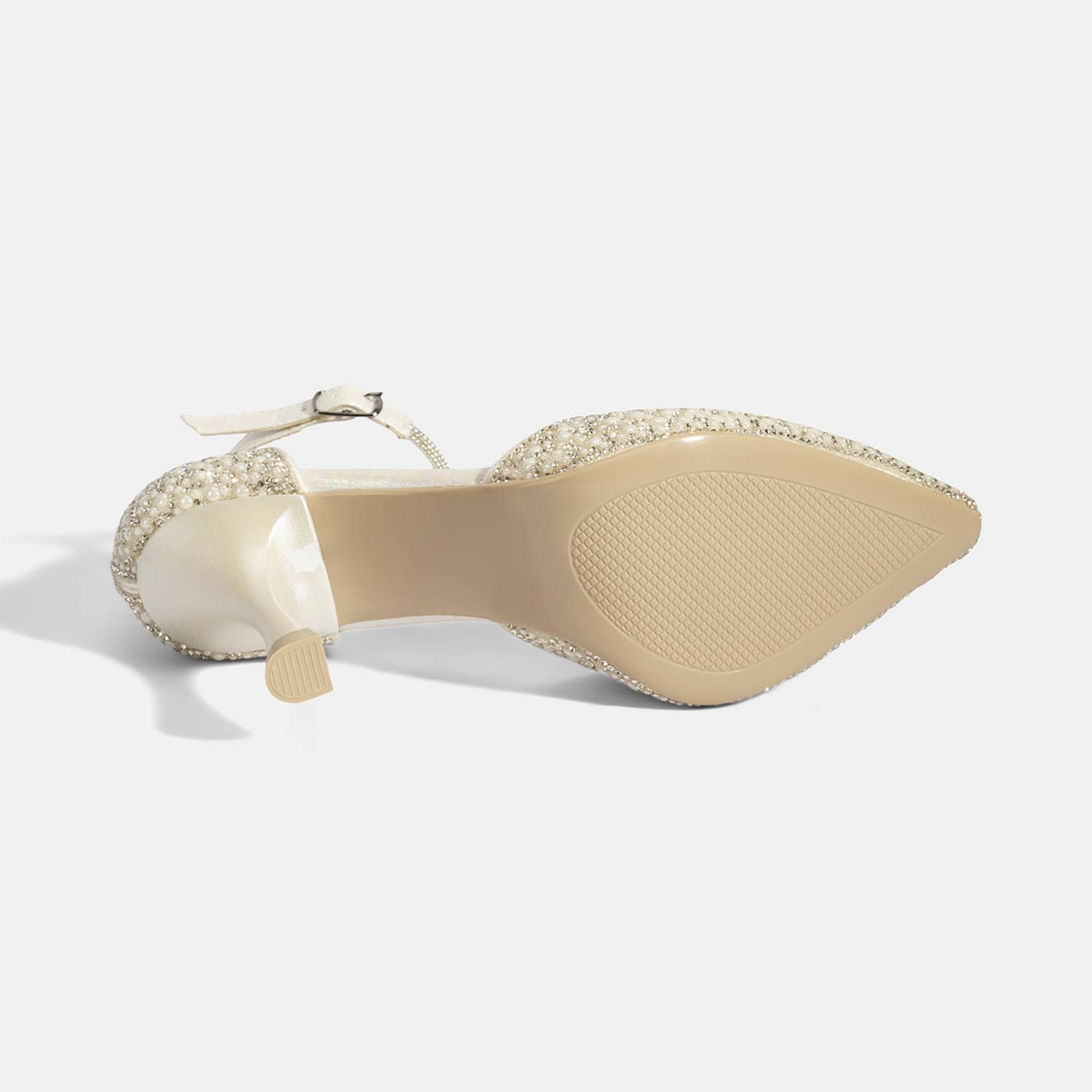 Kadın Beyaz Ayarlanabilir Tokalı Taşlı Gelin Ayakkabısı