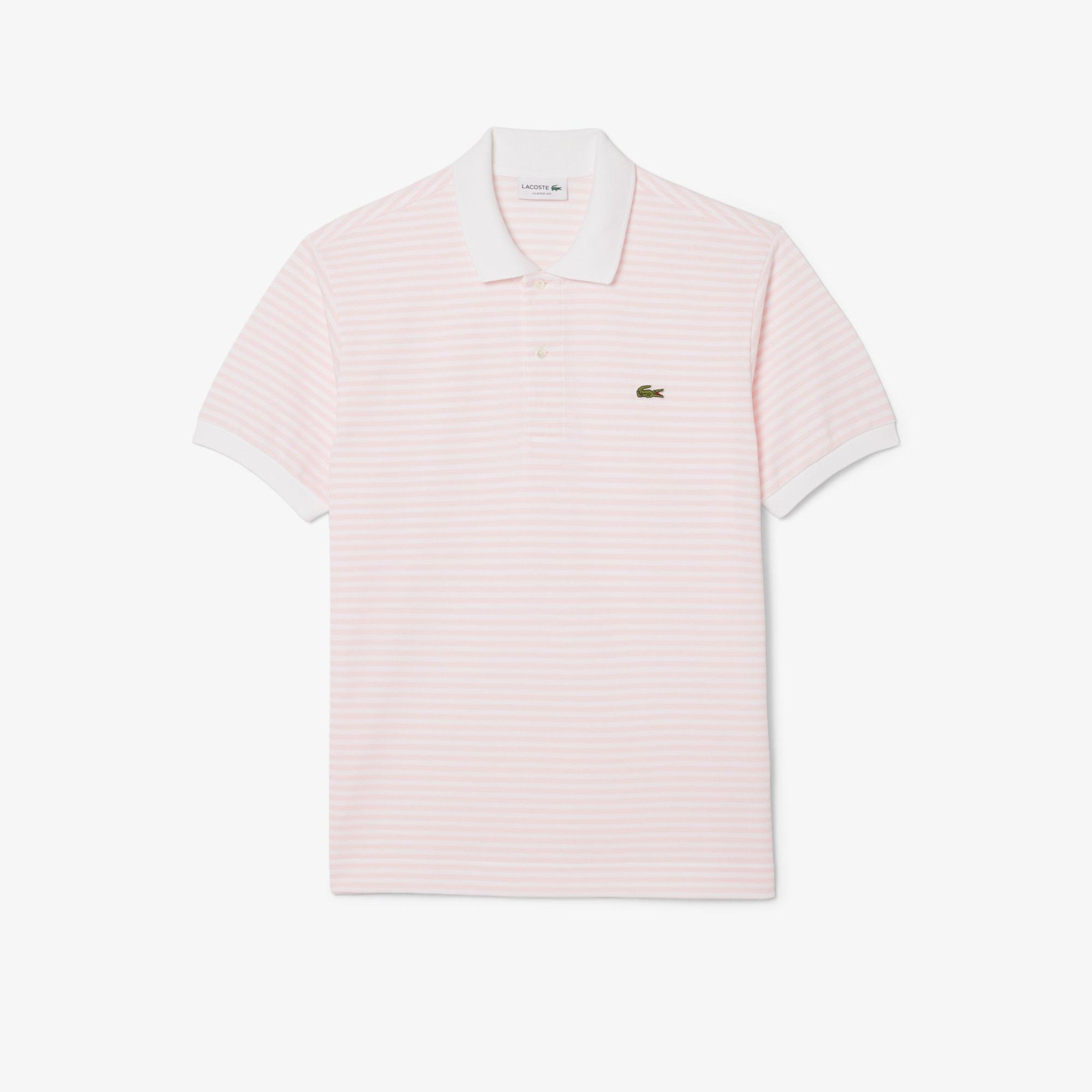Lacoste L.12.12 Erkek Classic Fit Çizgili Pembe Polo