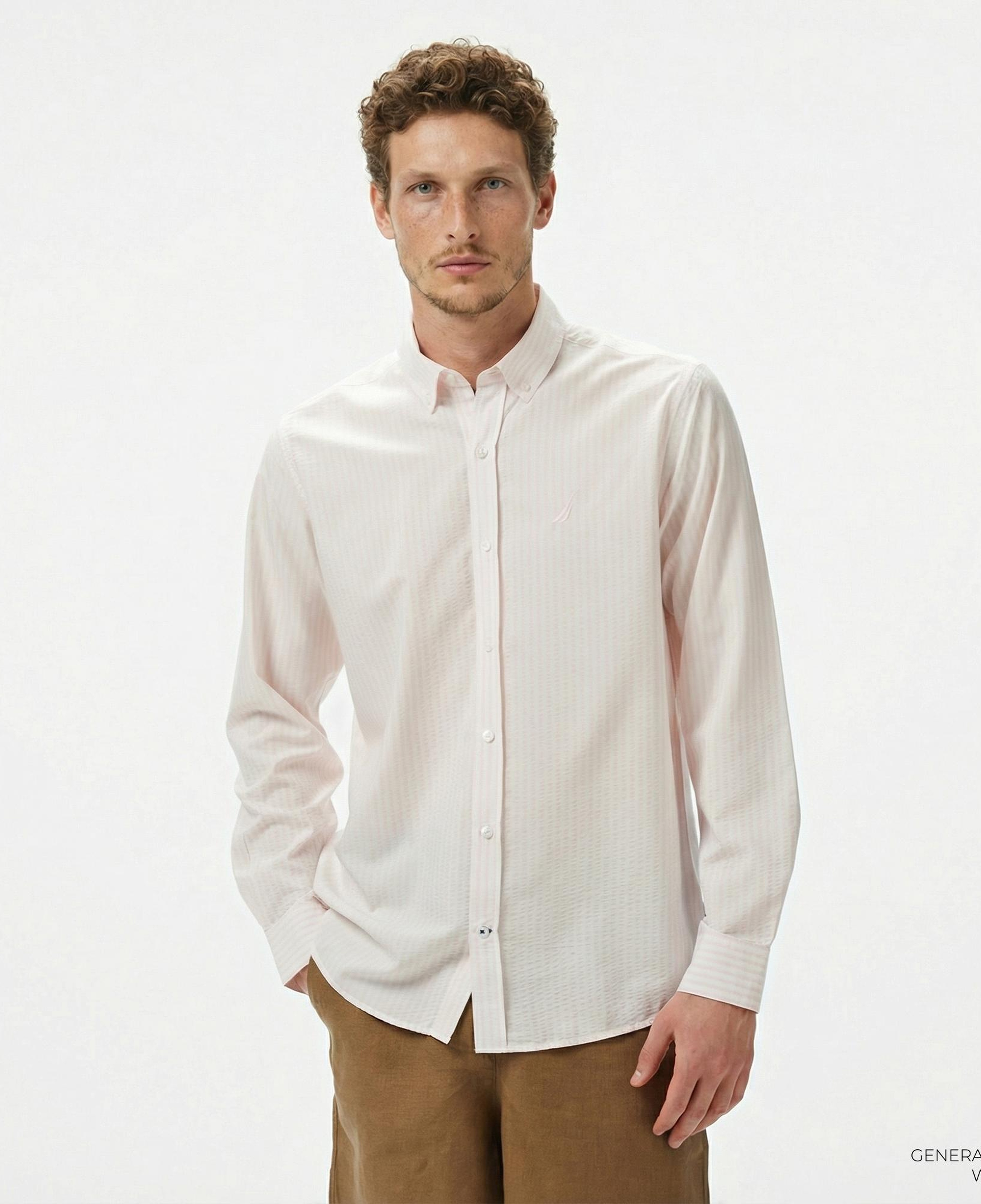 Nautica Erkek Pembe Classic Fit Çizgili Gömlek