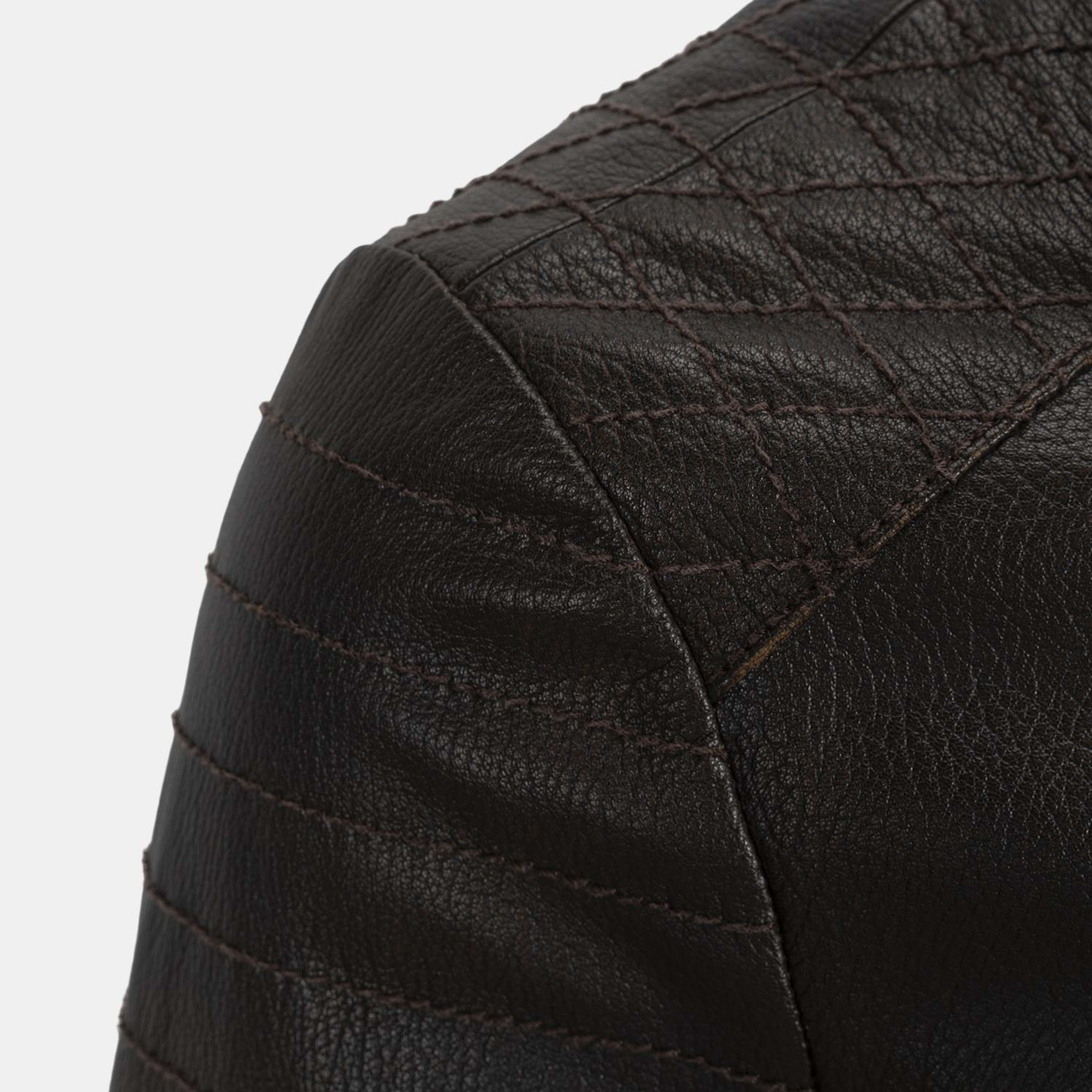 DESA Erkek Koyu Kahve Eskitme Vintage Deri Biker Ceket