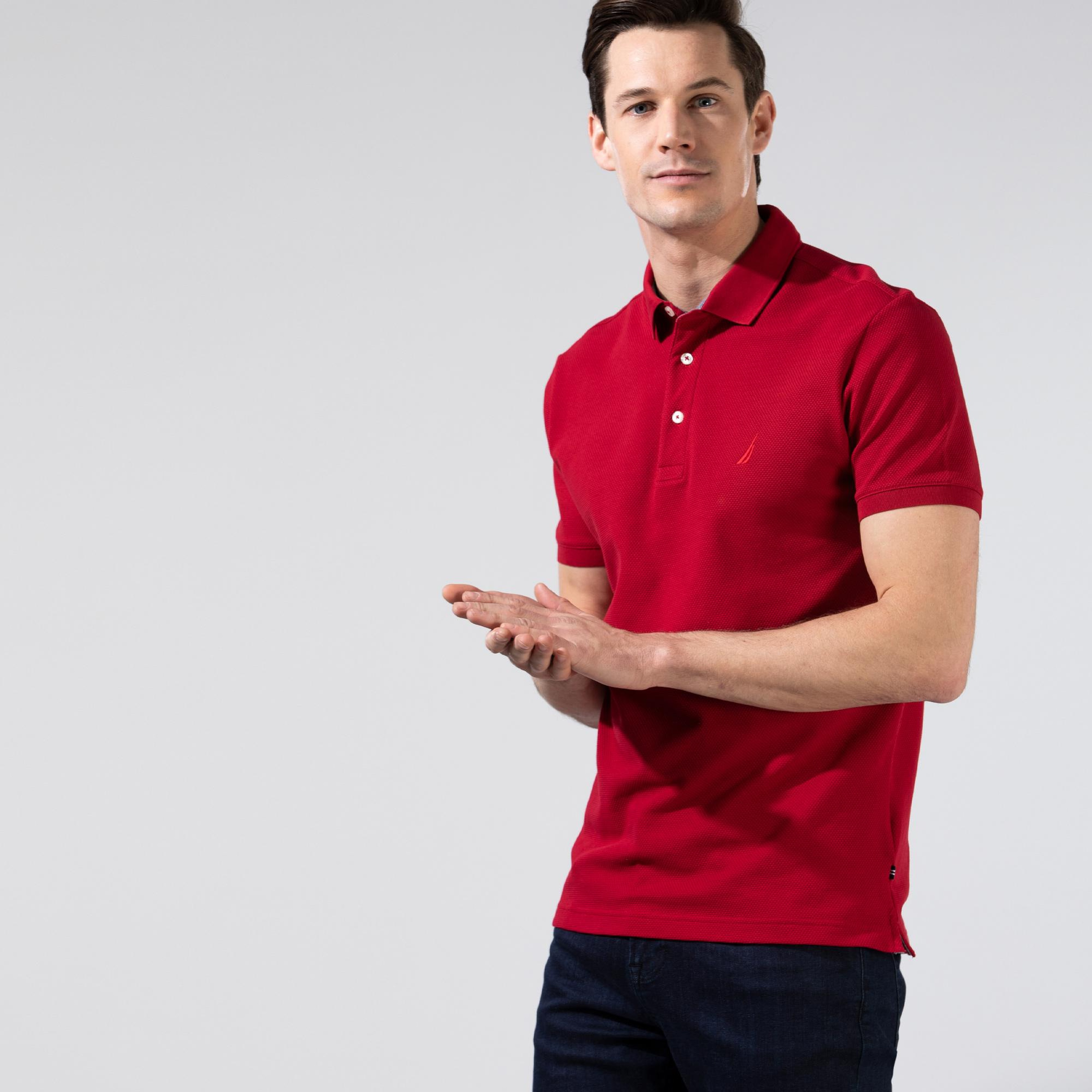 Nautica Erkek Kırmızı Slim Fit Kısa Kollu Polo Yaka T-Shirt