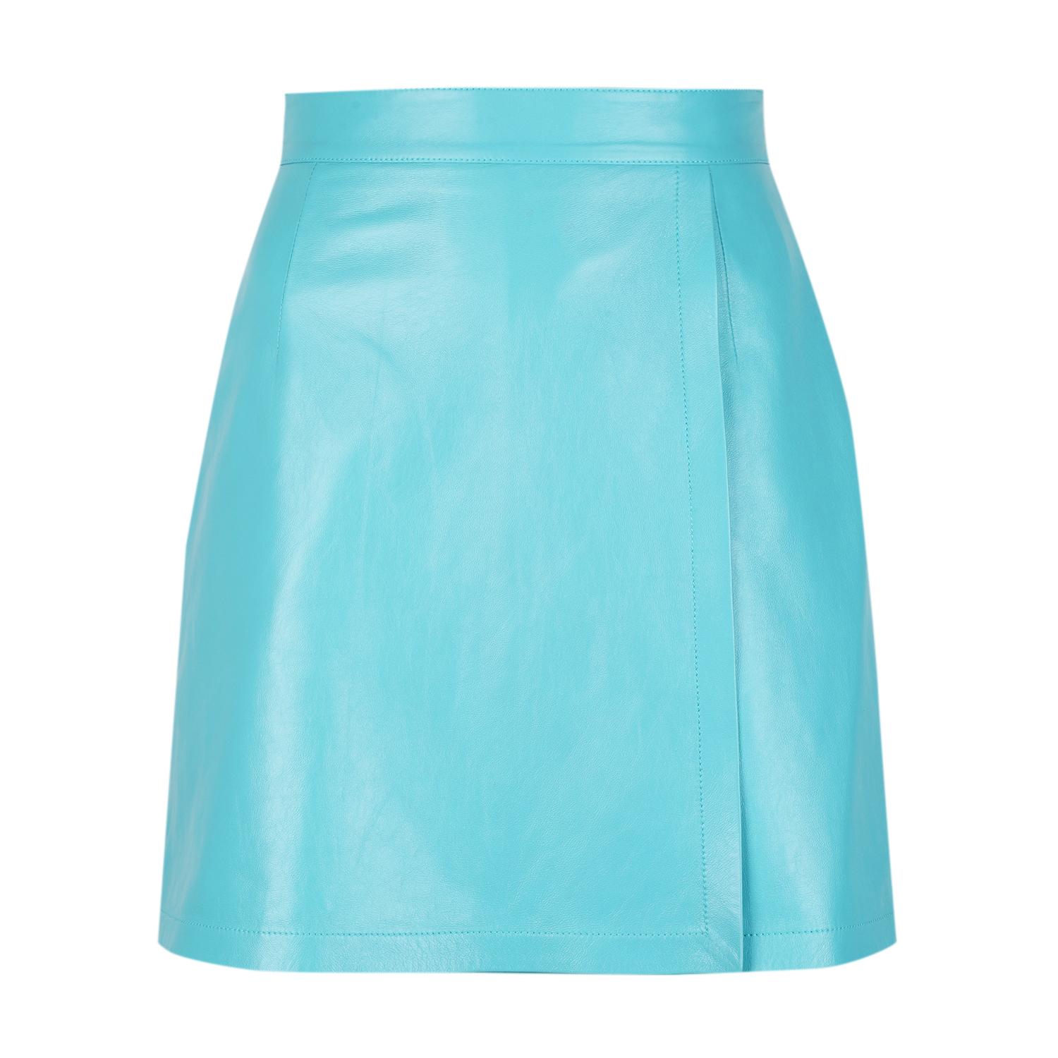 Tiberia Kadın Mavi Mini Deri Etek