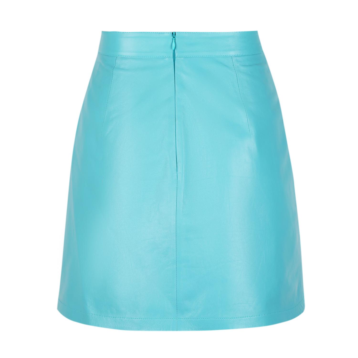 Tiberia Kadın Mavi Mini Deri Etek