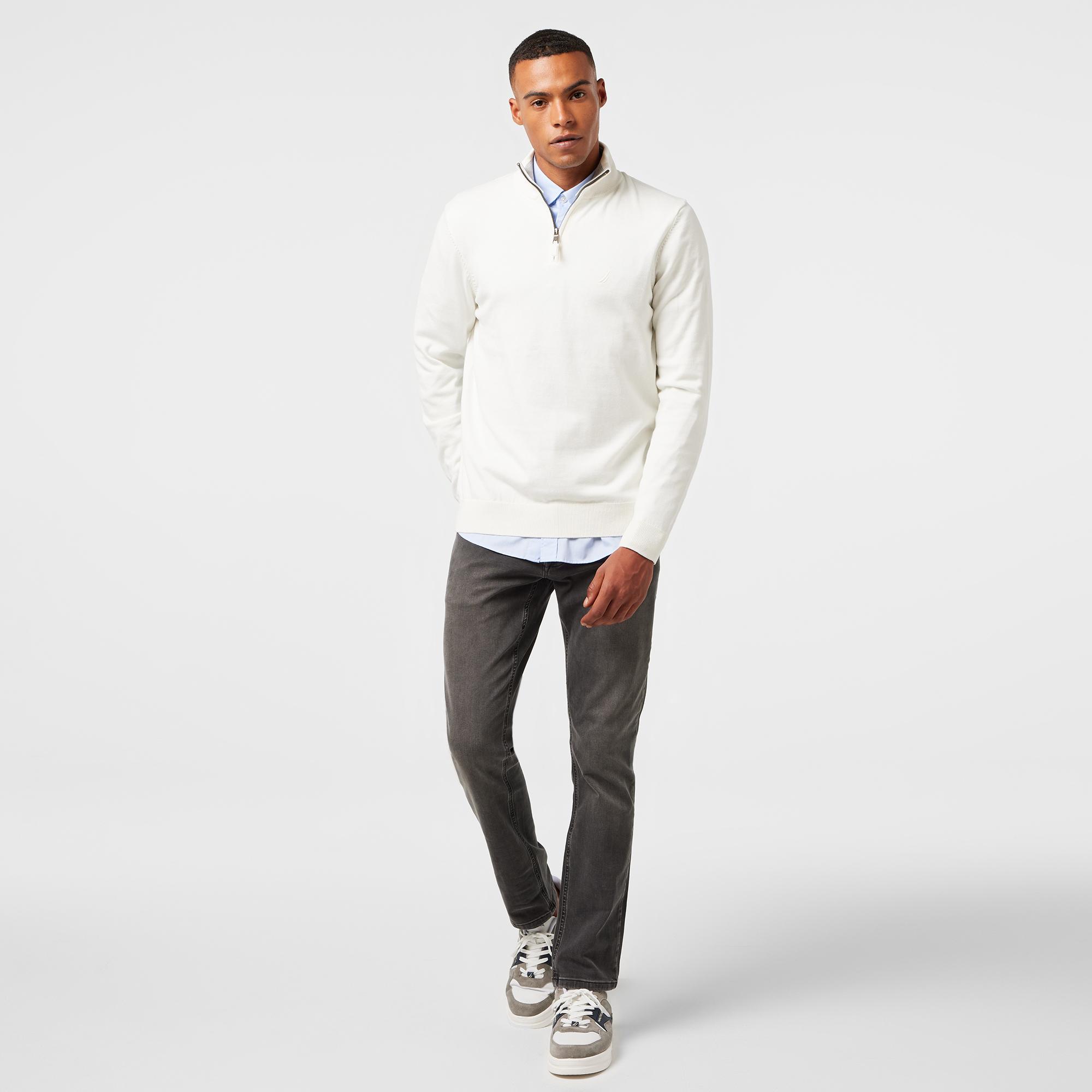 Nautica Erkek Beyaz Standart Fit Dik Yakalı Kazak