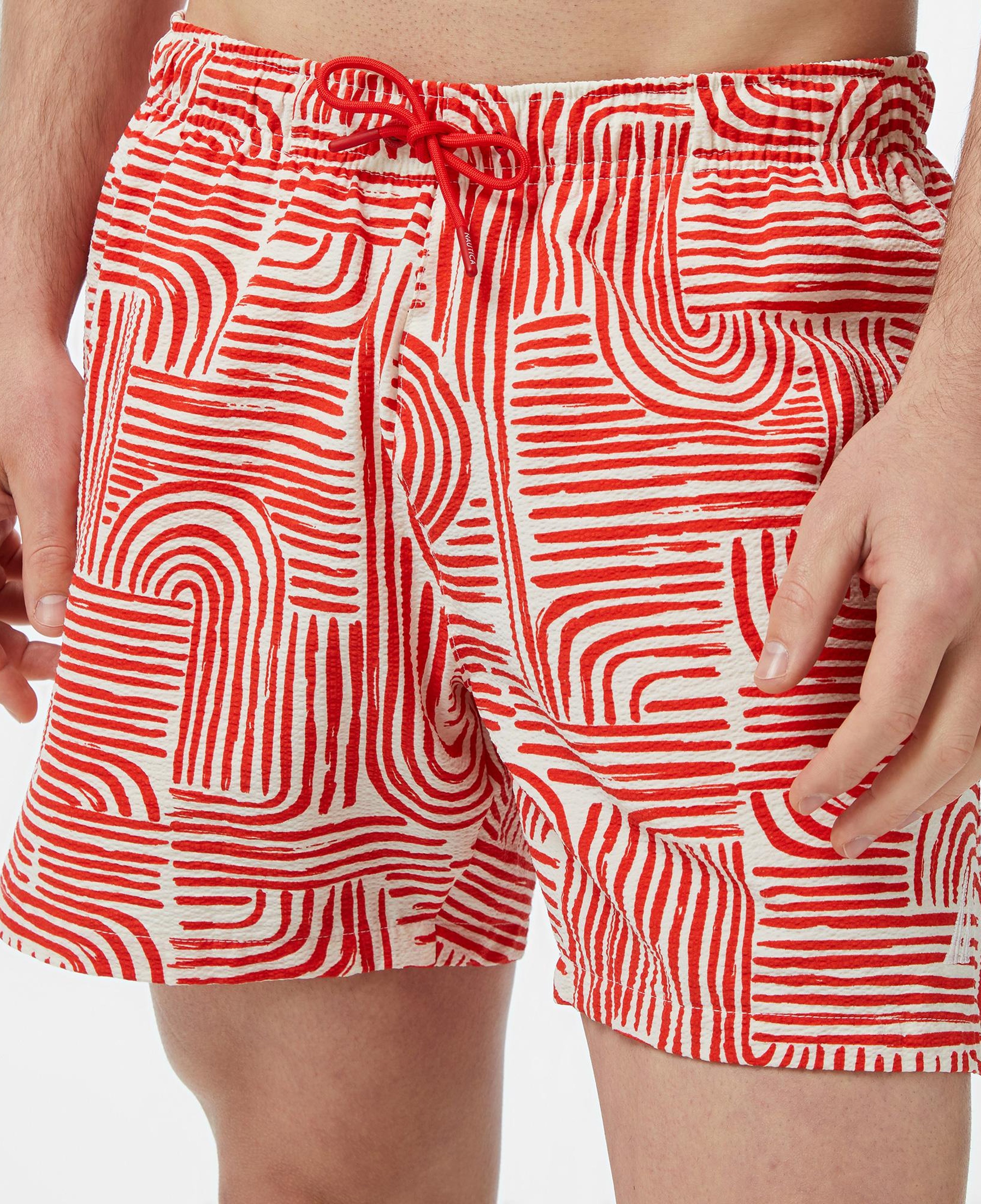 Nautica Erkek Kırmızı Regular Fit Desenli Deniz Şortu