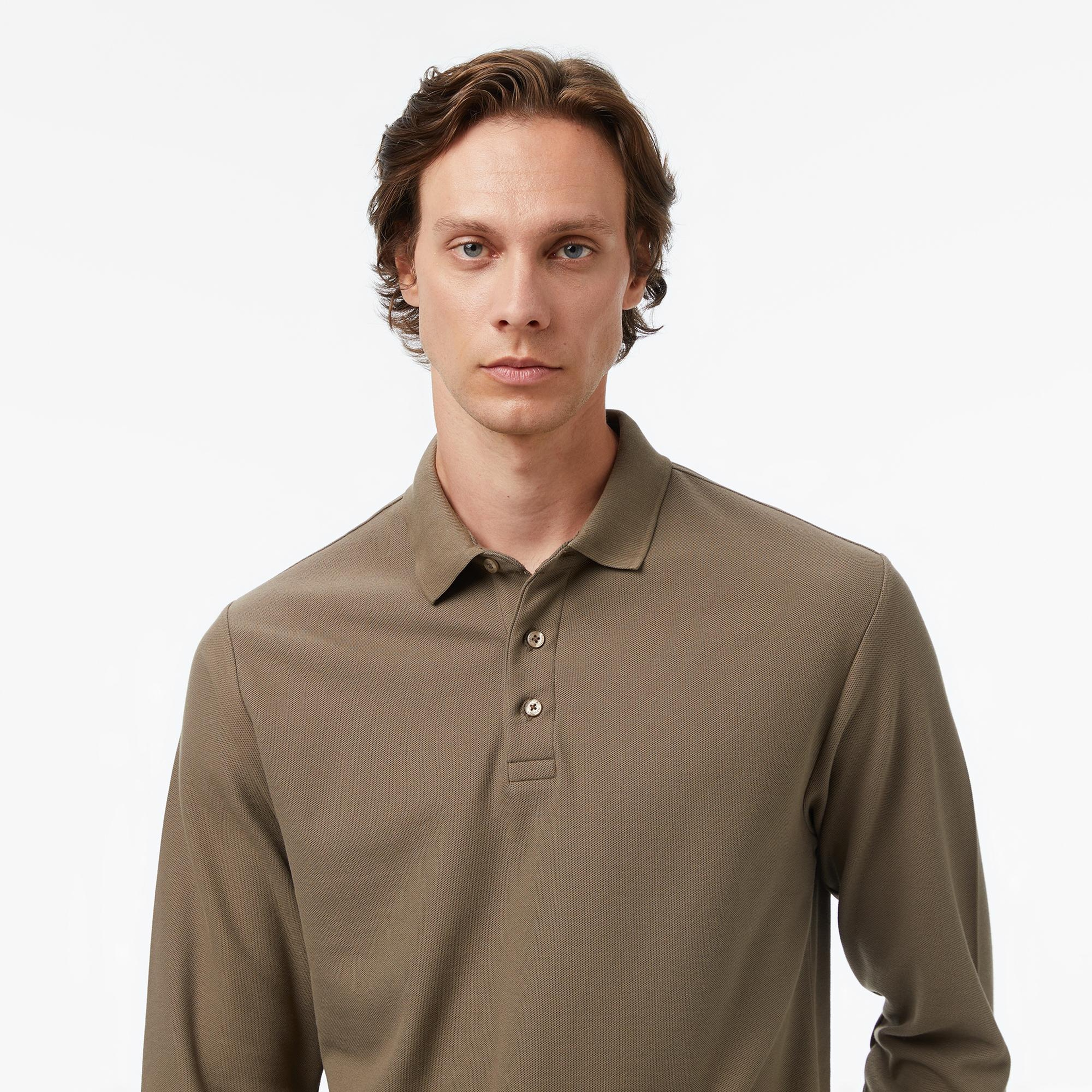 Nautica Erkek Kahverengi Classic Fit Uzun Kollu Polo Yaka T-Shirt