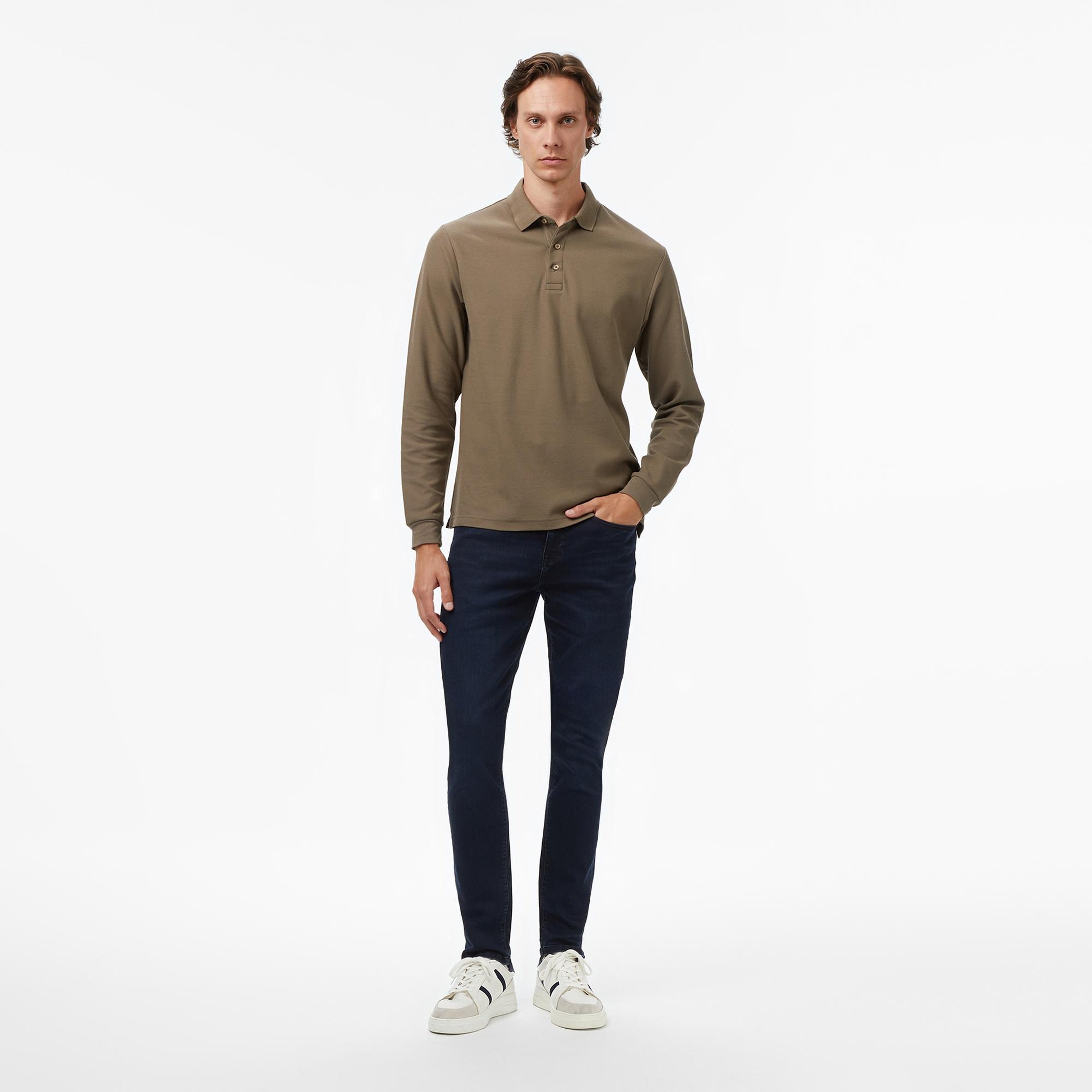 Nautica Erkek Kahverengi Classic Fit Uzun Kollu Polo Yaka T-Shirt