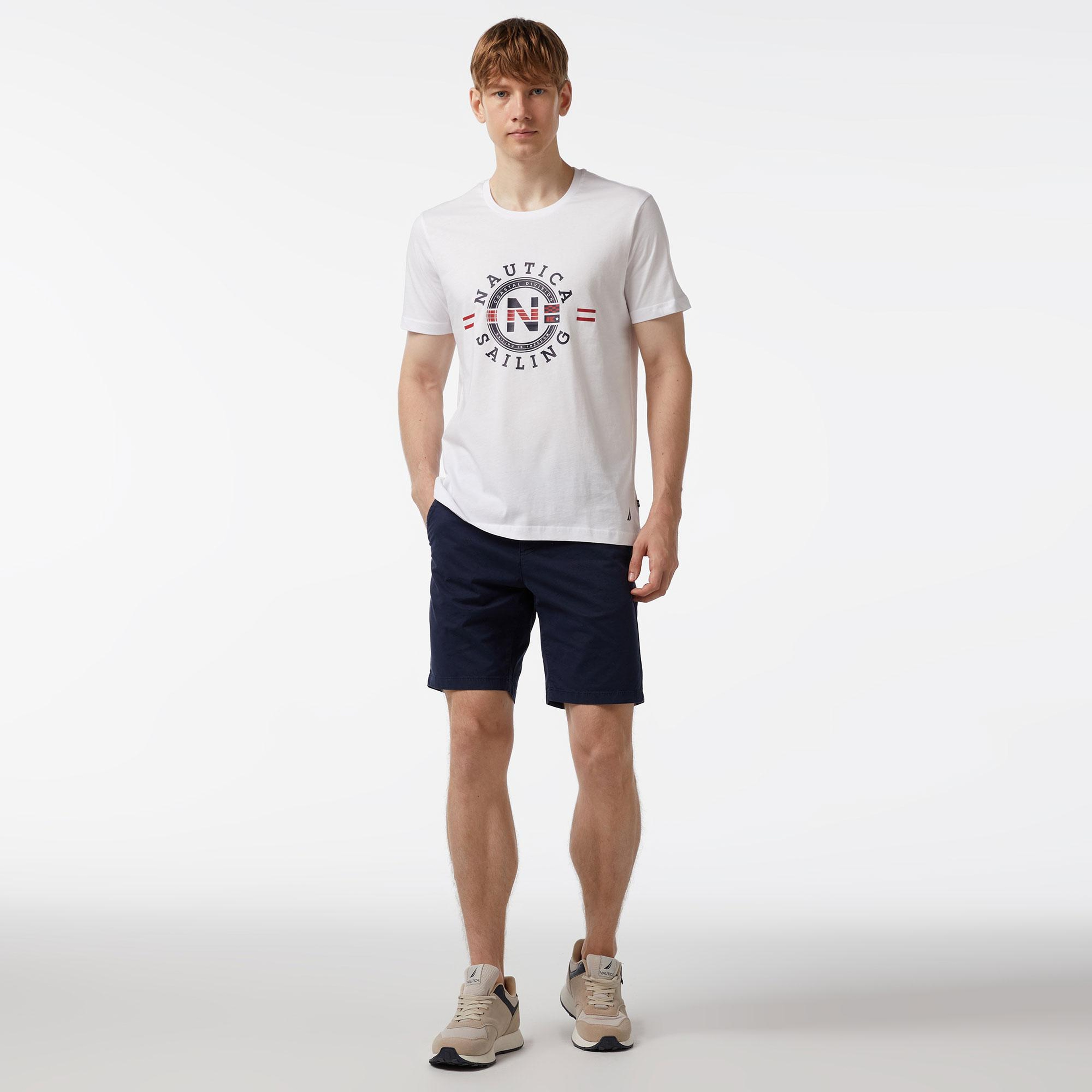 Nautica Erkek Lacivert Slim Fit Baskılı Bermuda