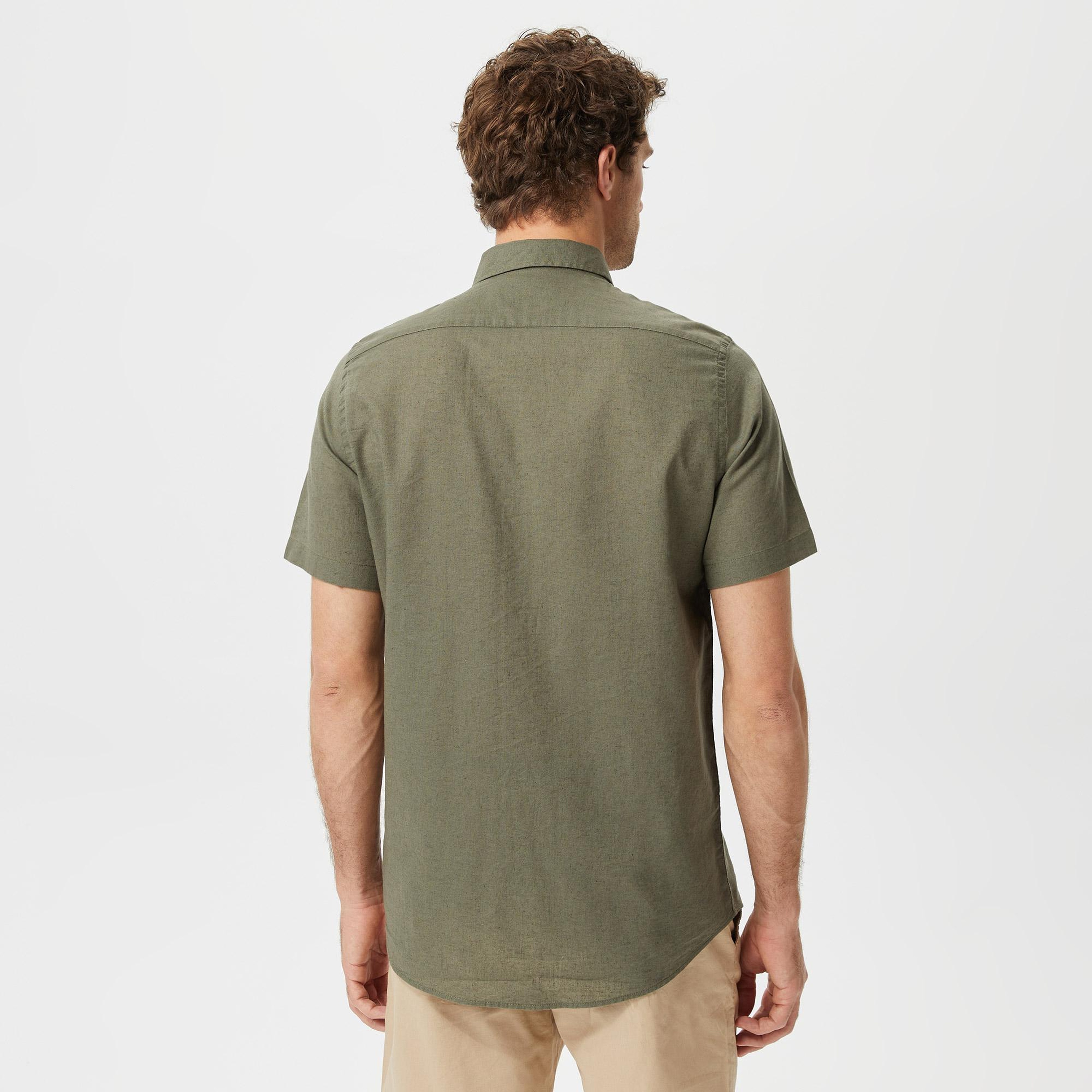 Nautica Erkek Yeşil Classic Fit Kısa Kollu Keten Gömlek