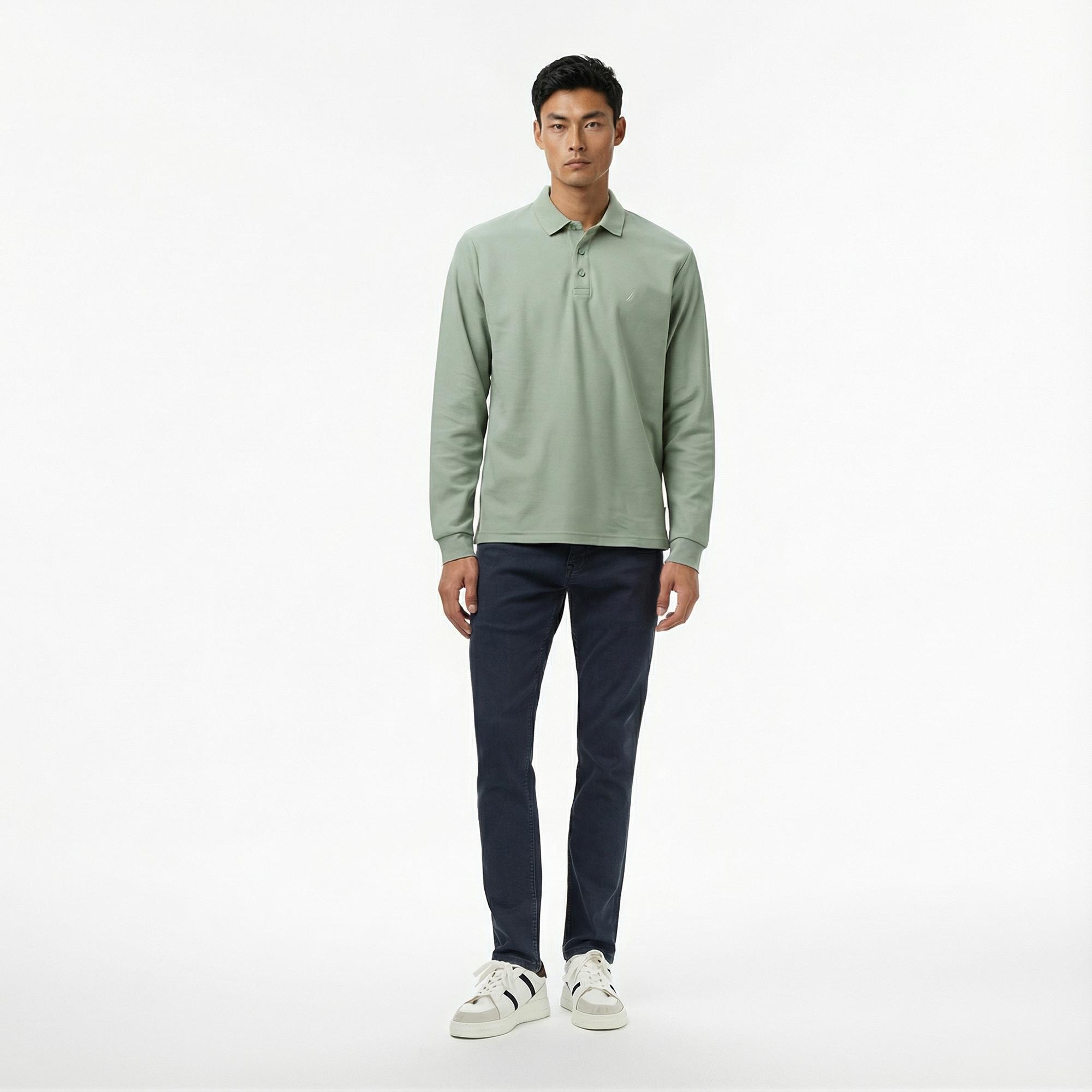 Nautica Erkek Yeşil Classic Fit Uzun Kollu Polo Yaka T-Shirt