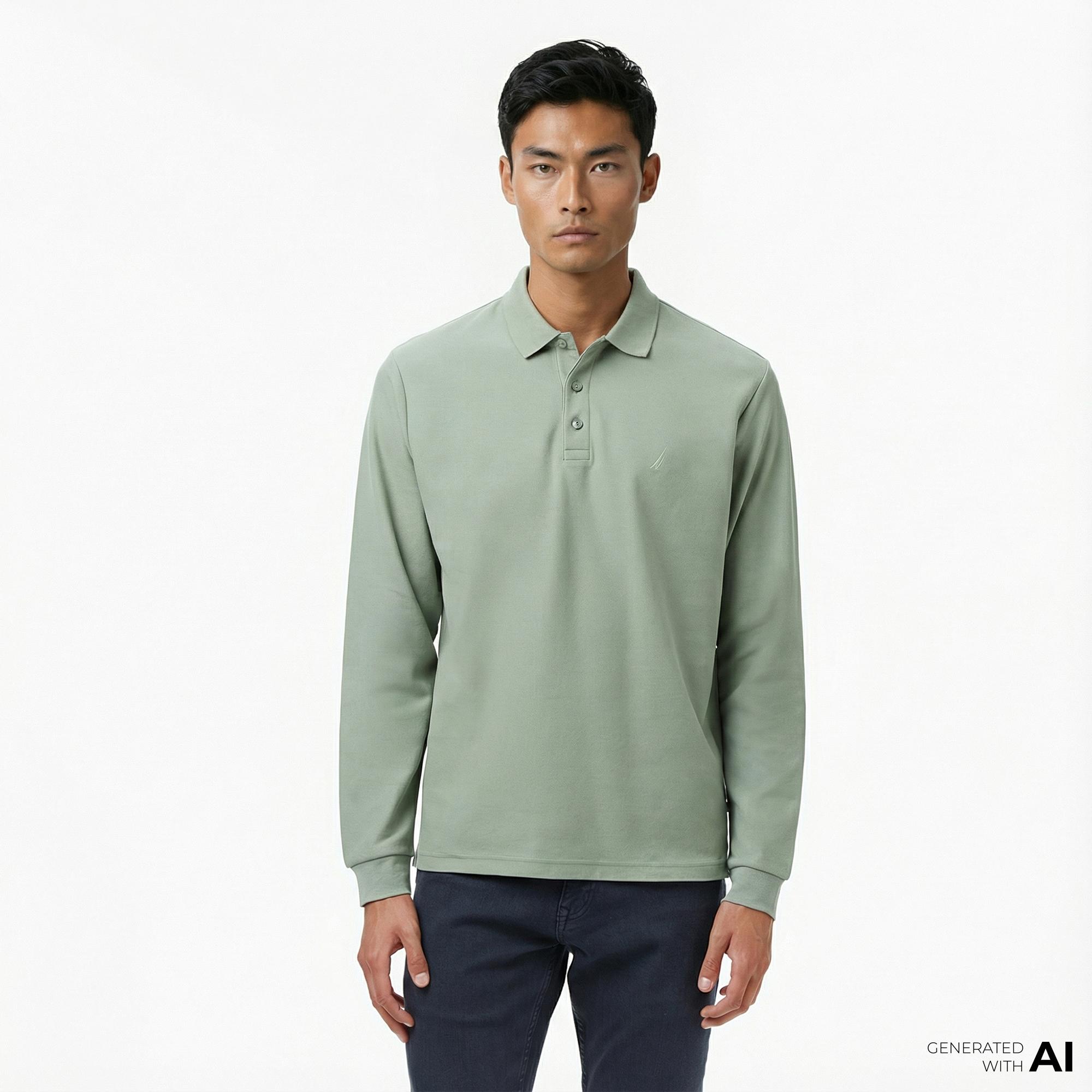 Nautica Erkek Yeşil Classic Fit Uzun Kollu Polo Yaka T-Shirt