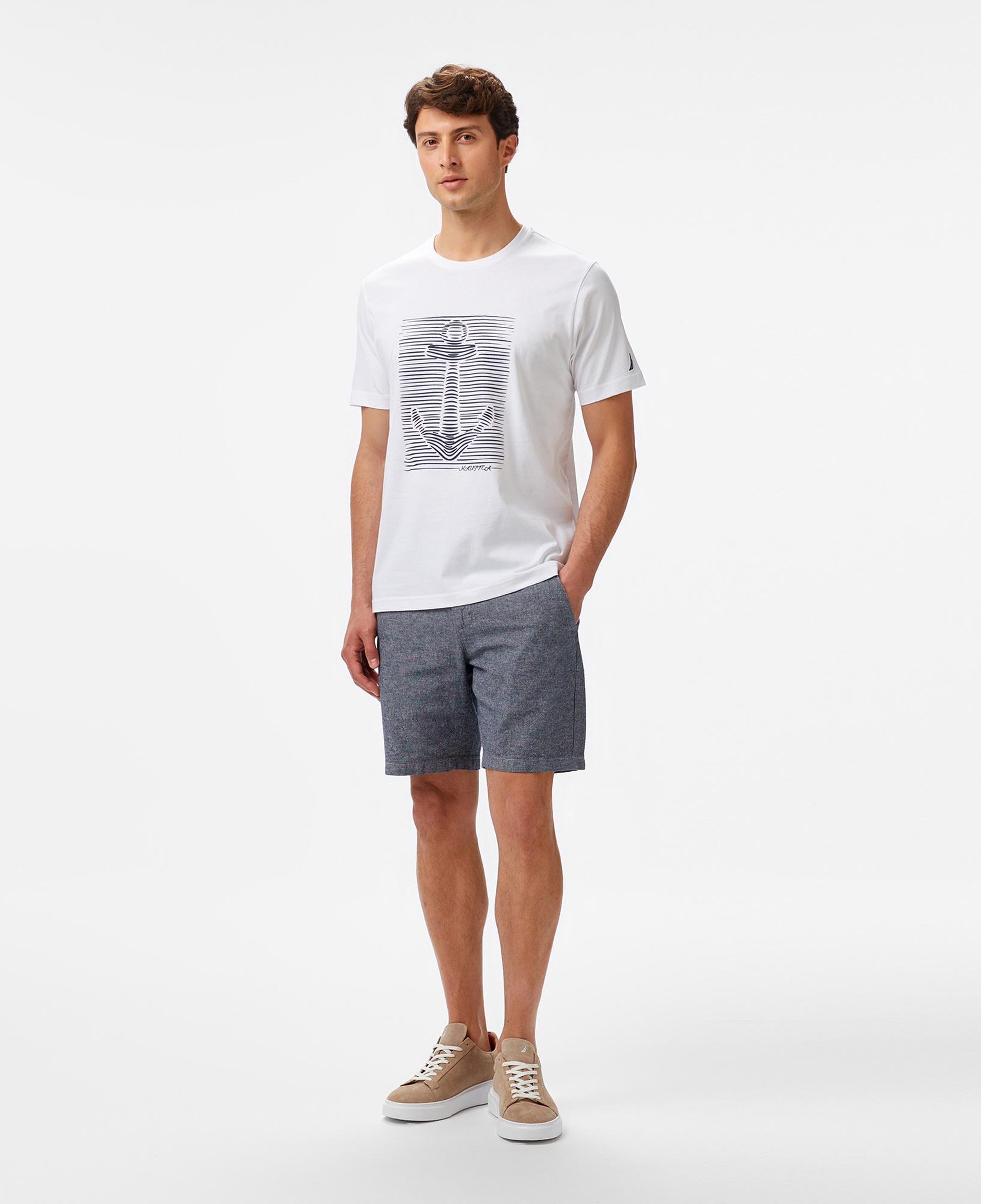 Nautica Erkek Beyaz Regular Fit Baskılı T-Shirt