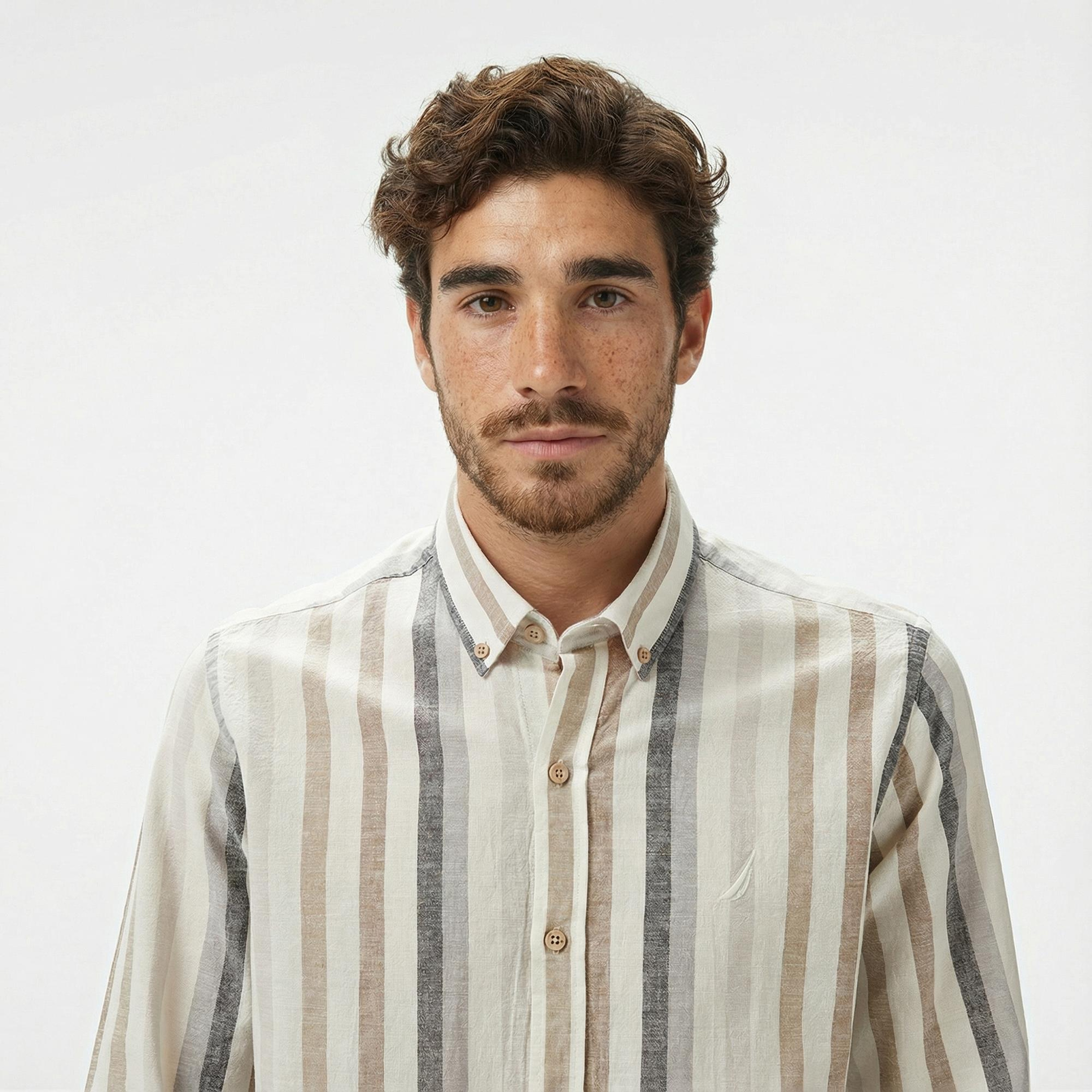 Nautica Erkek Kahverengi Classic Fit Çizgili Gömlek