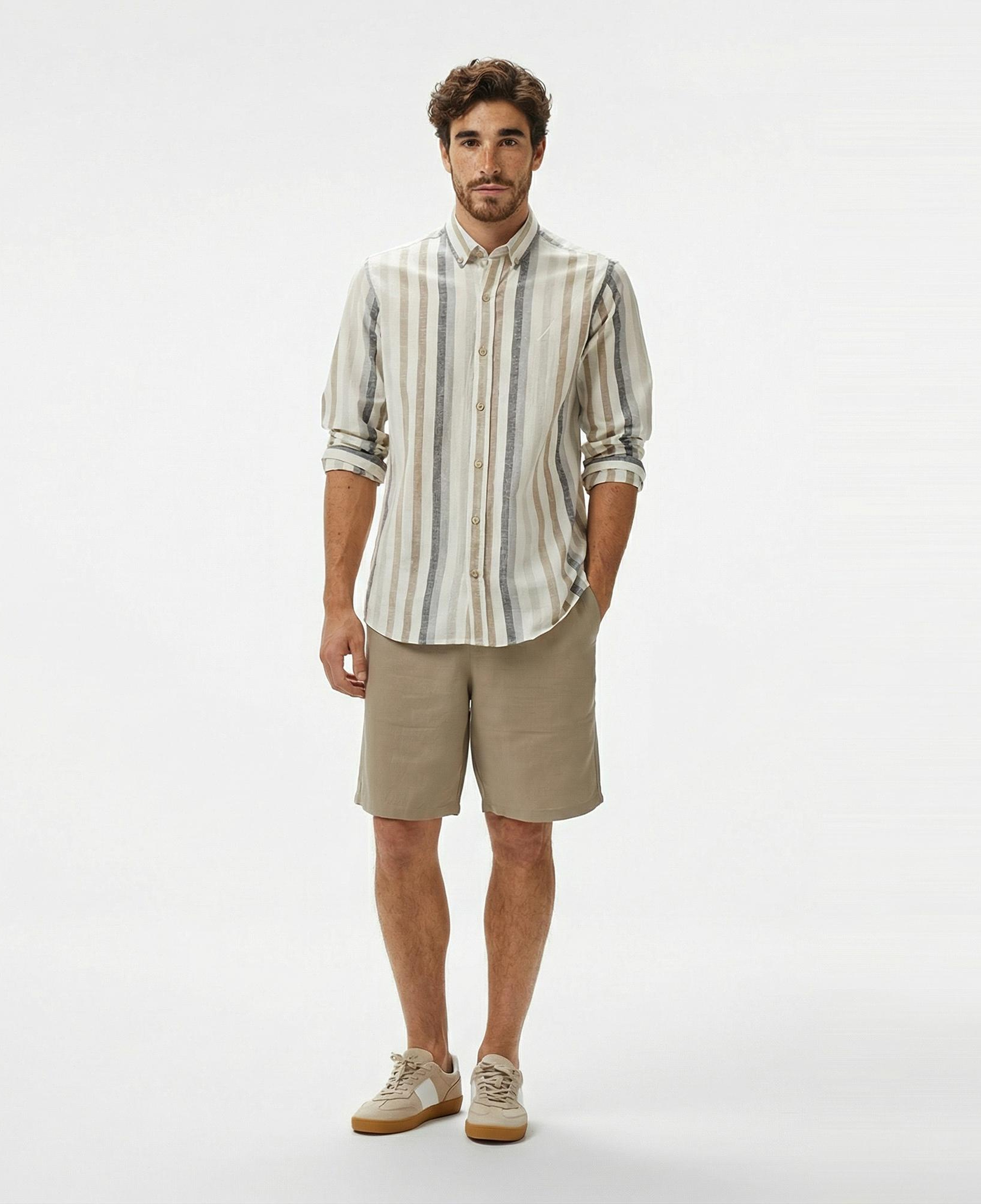 Nautica Erkek Kahverengi Classic Fit Çizgili Gömlek