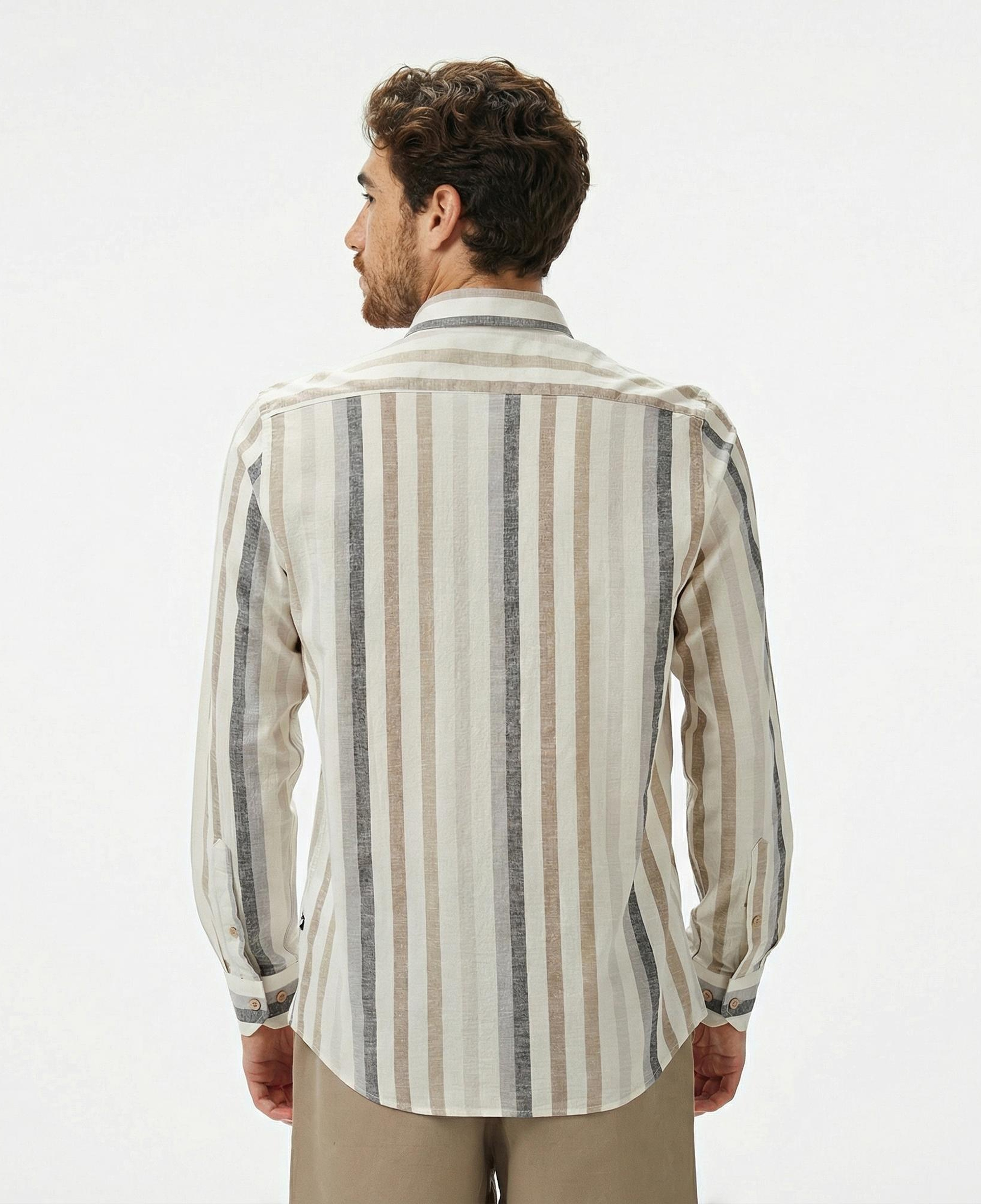 Nautica Erkek Kahverengi Classic Fit Çizgili Gömlek