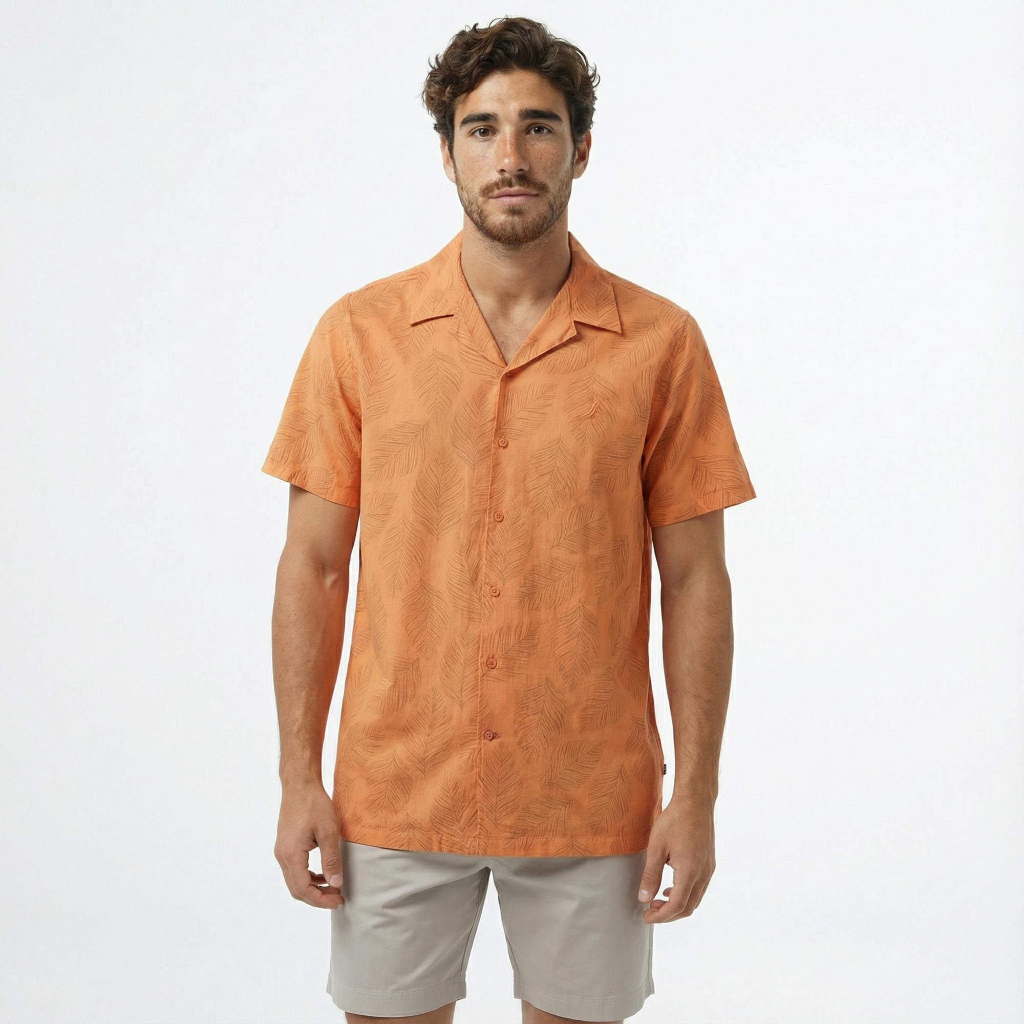 Nautica Erkek Turuncu Classic Fit Kısa Kollu Gömlek