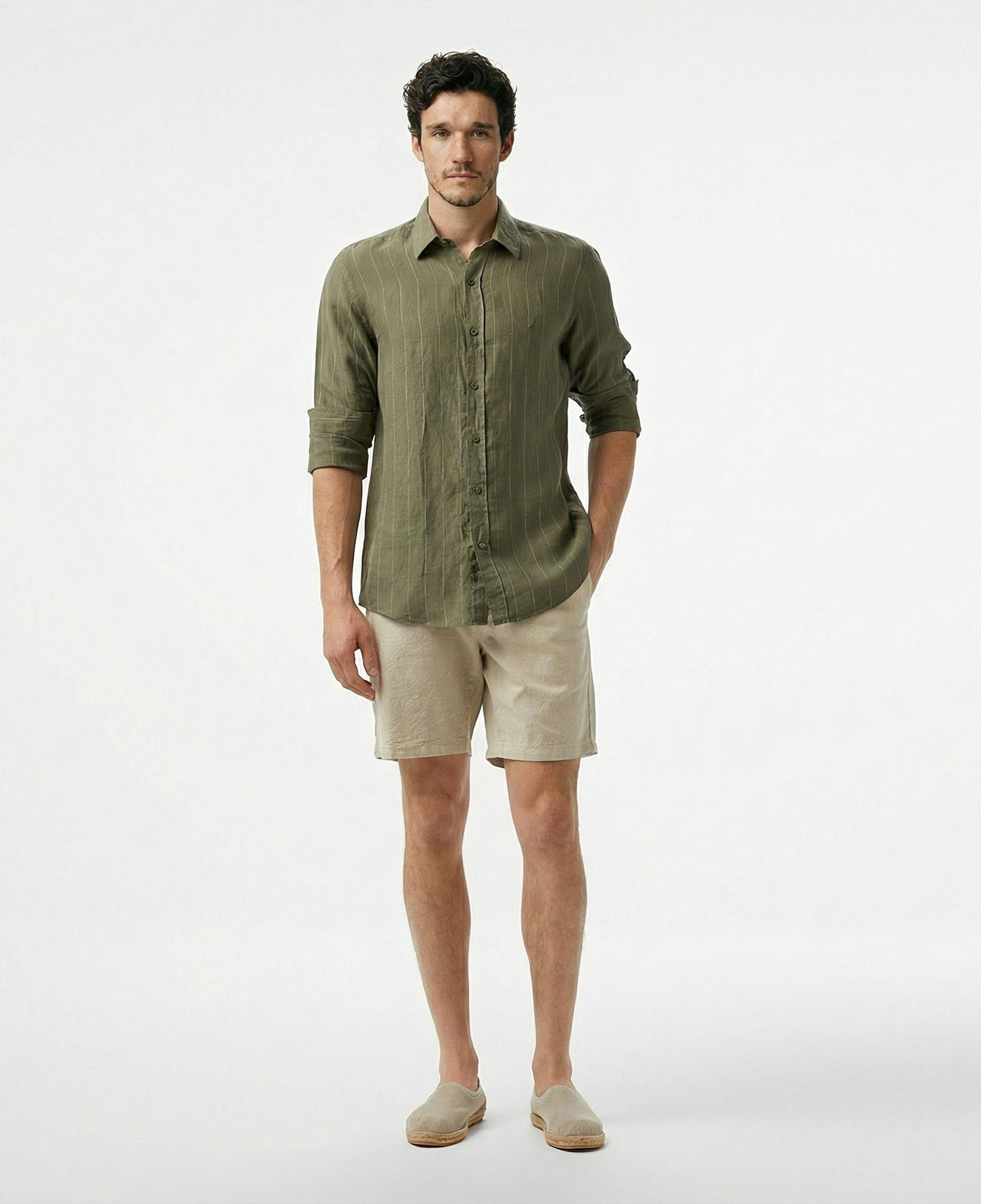 Nautica Erkek Yeşil Classic Fit Çizgili Gömlek