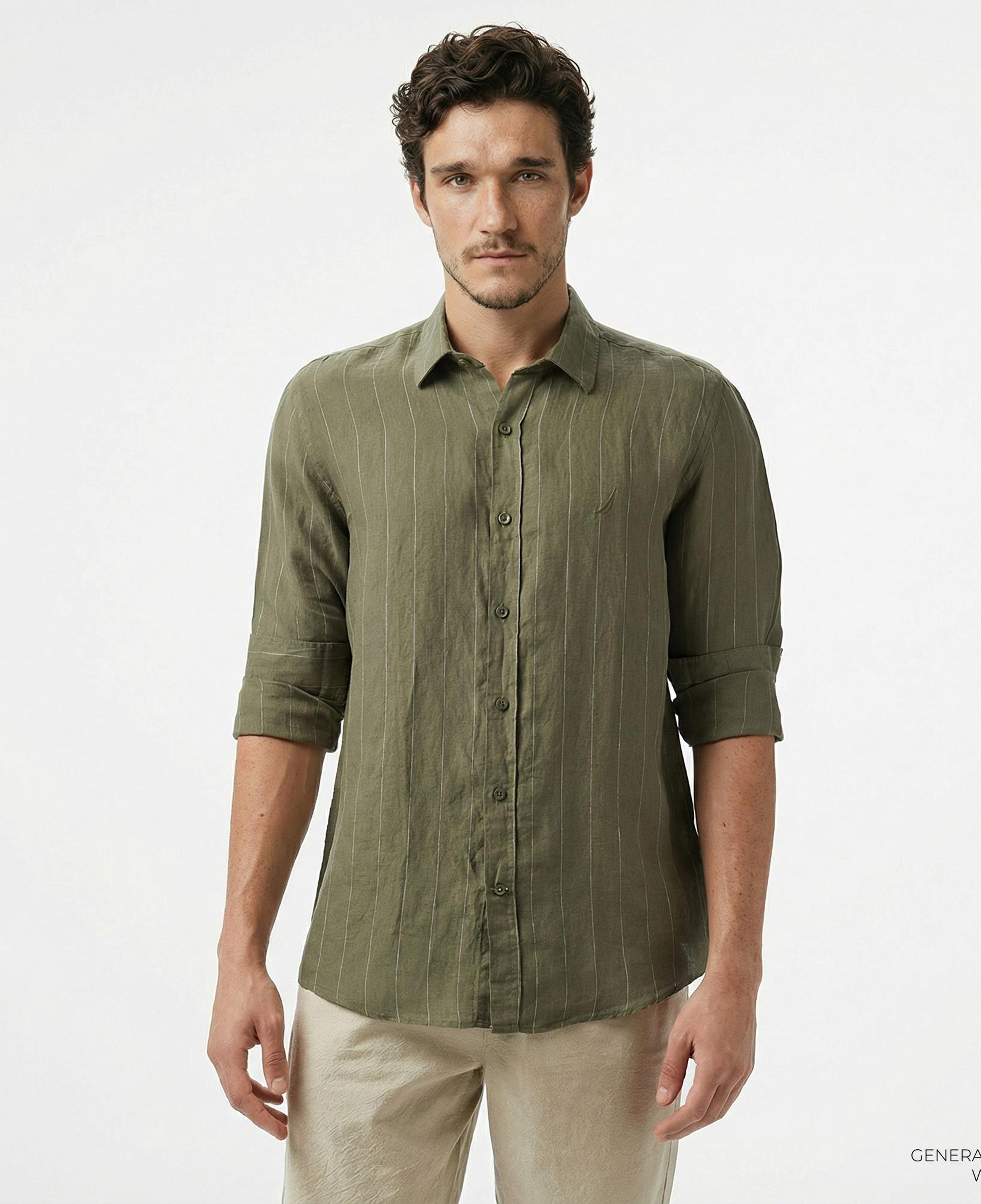 Nautica Erkek Yeşil Classic Fit Çizgili Gömlek