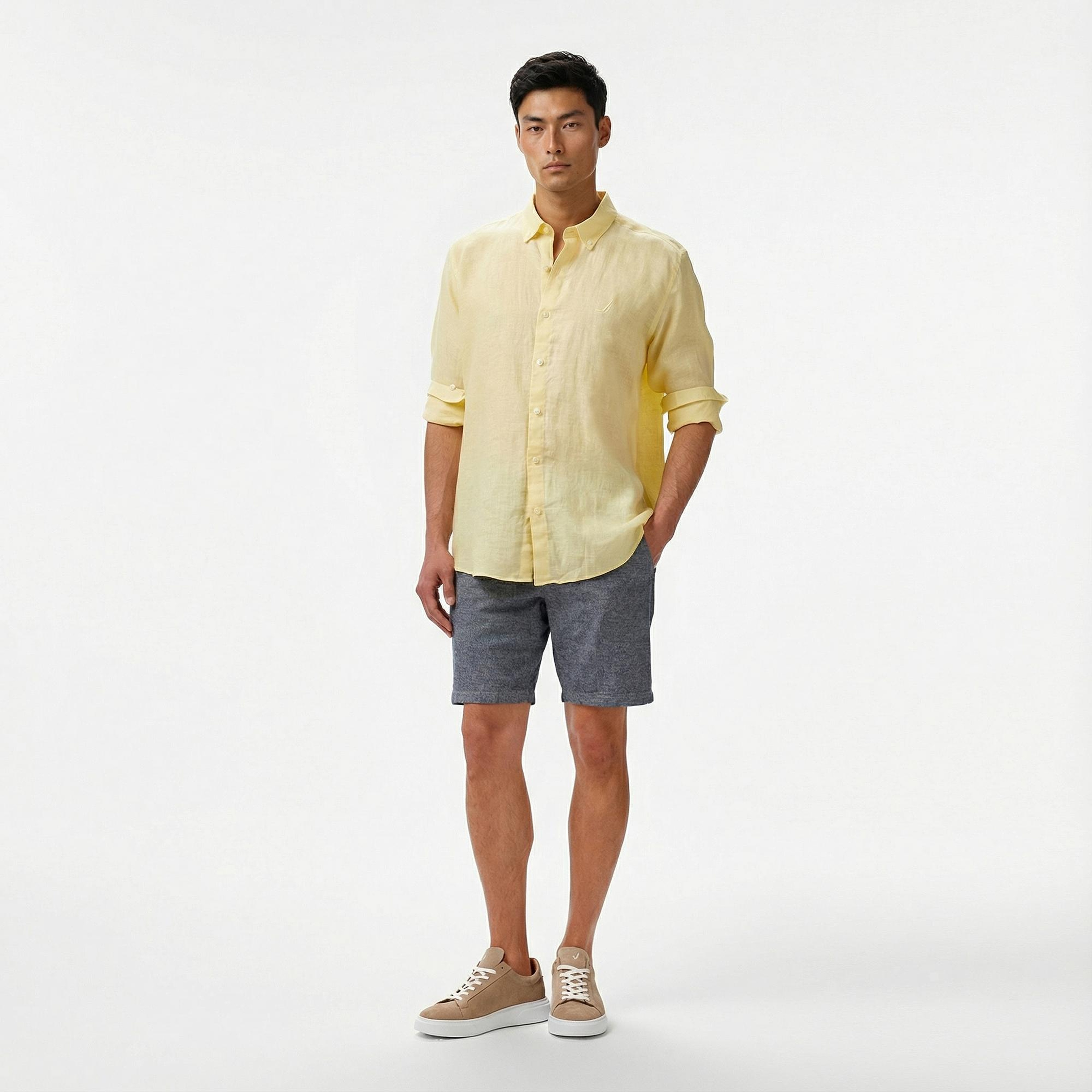 Nautica Erkek Sarı Classic Fit Keten Gömlek