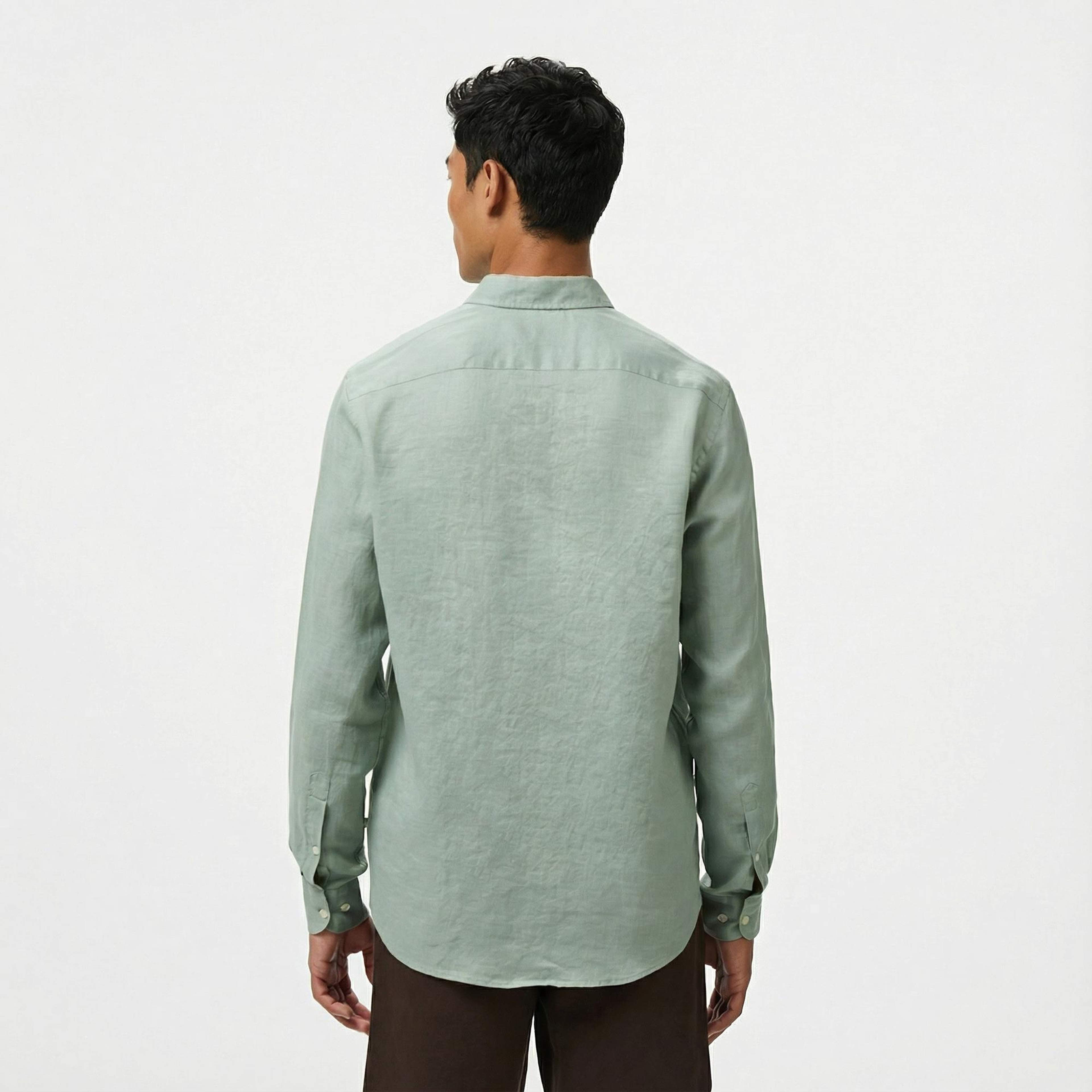 Nautica Erkek Yeşil Classic Fit Keten Gömlek