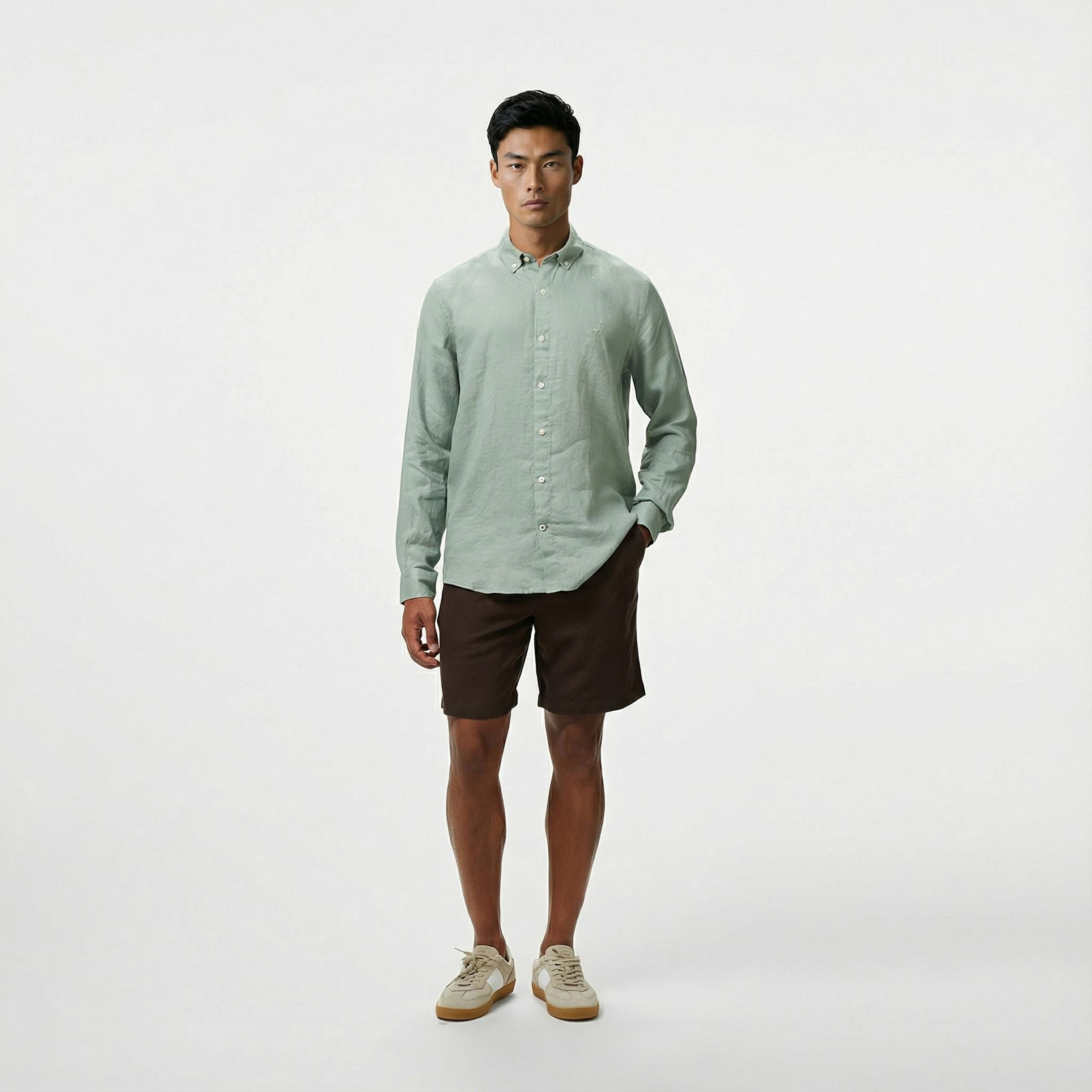 Nautica Erkek Yeşil Classic Fit Keten Gömlek