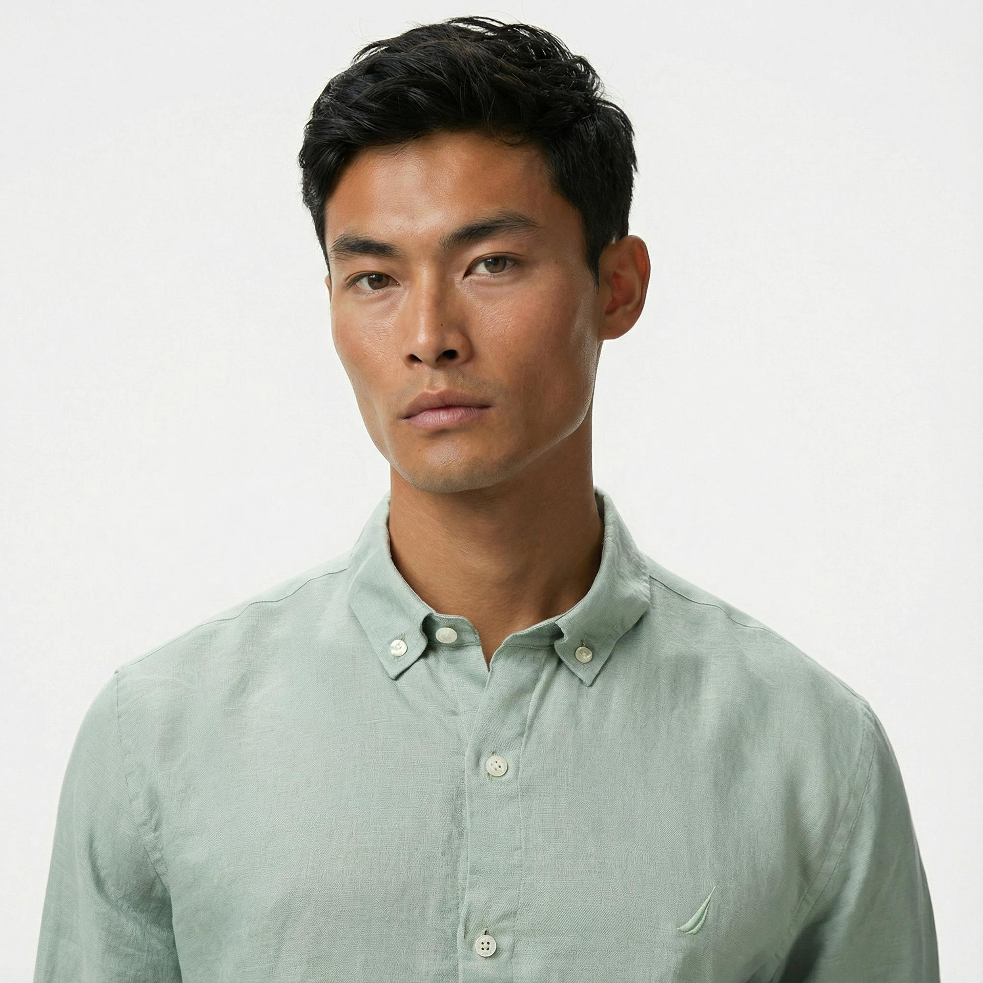 Nautica Erkek Yeşil Classic Fit Keten Gömlek