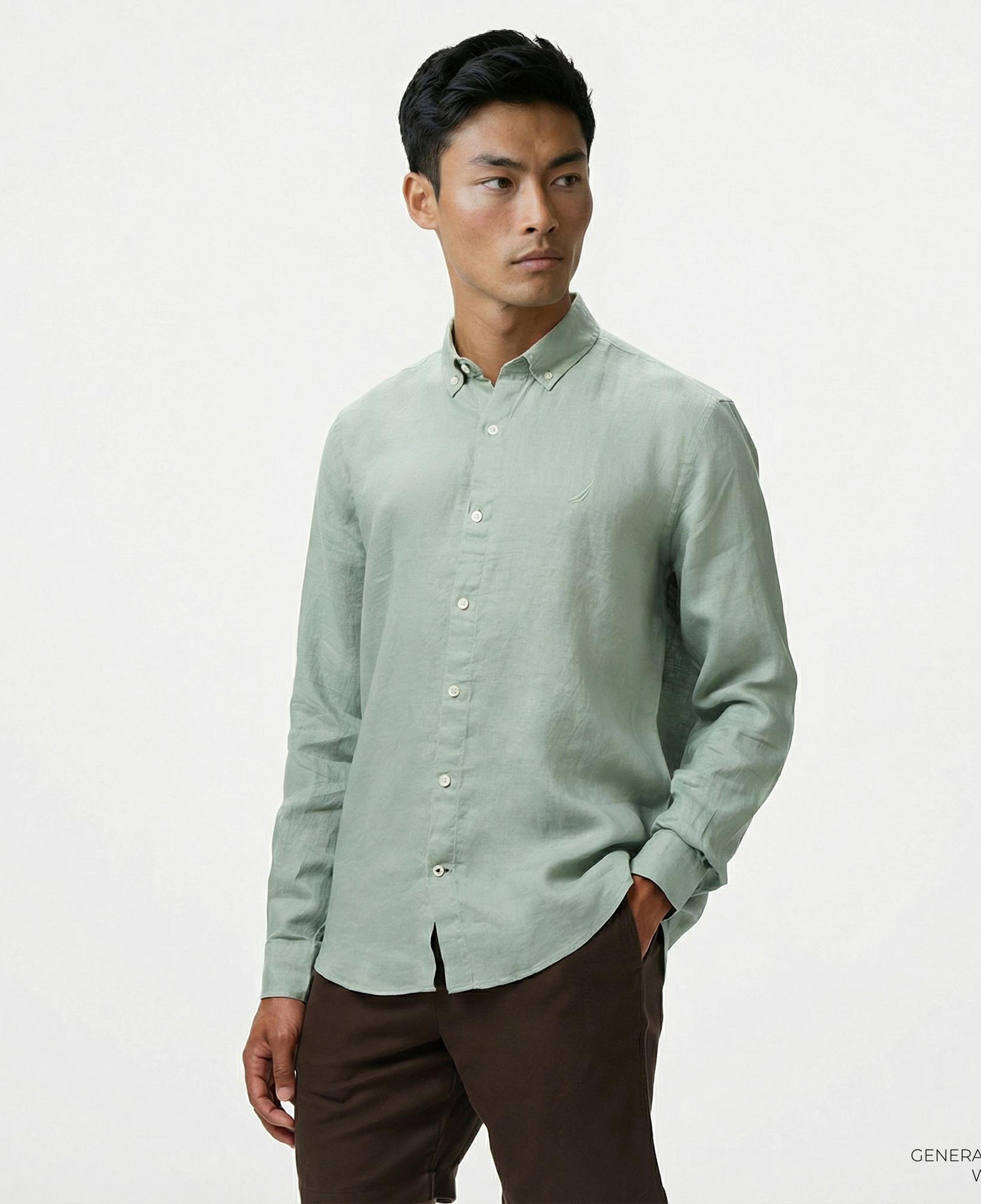 Nautica Erkek Yeşil Classic Fit Keten Gömlek