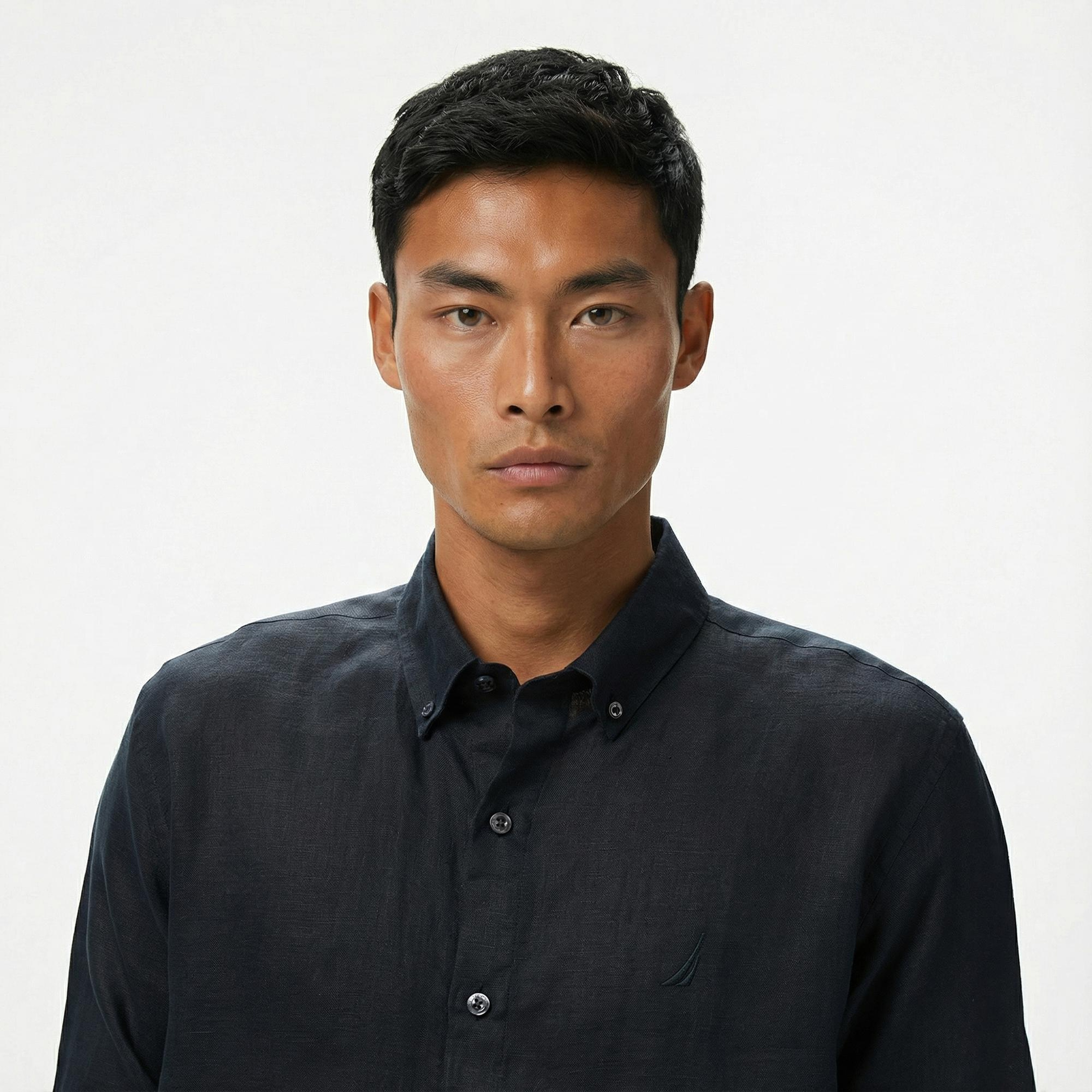 Nautica Erkek Siyah Classic Fit Keten Gömlek