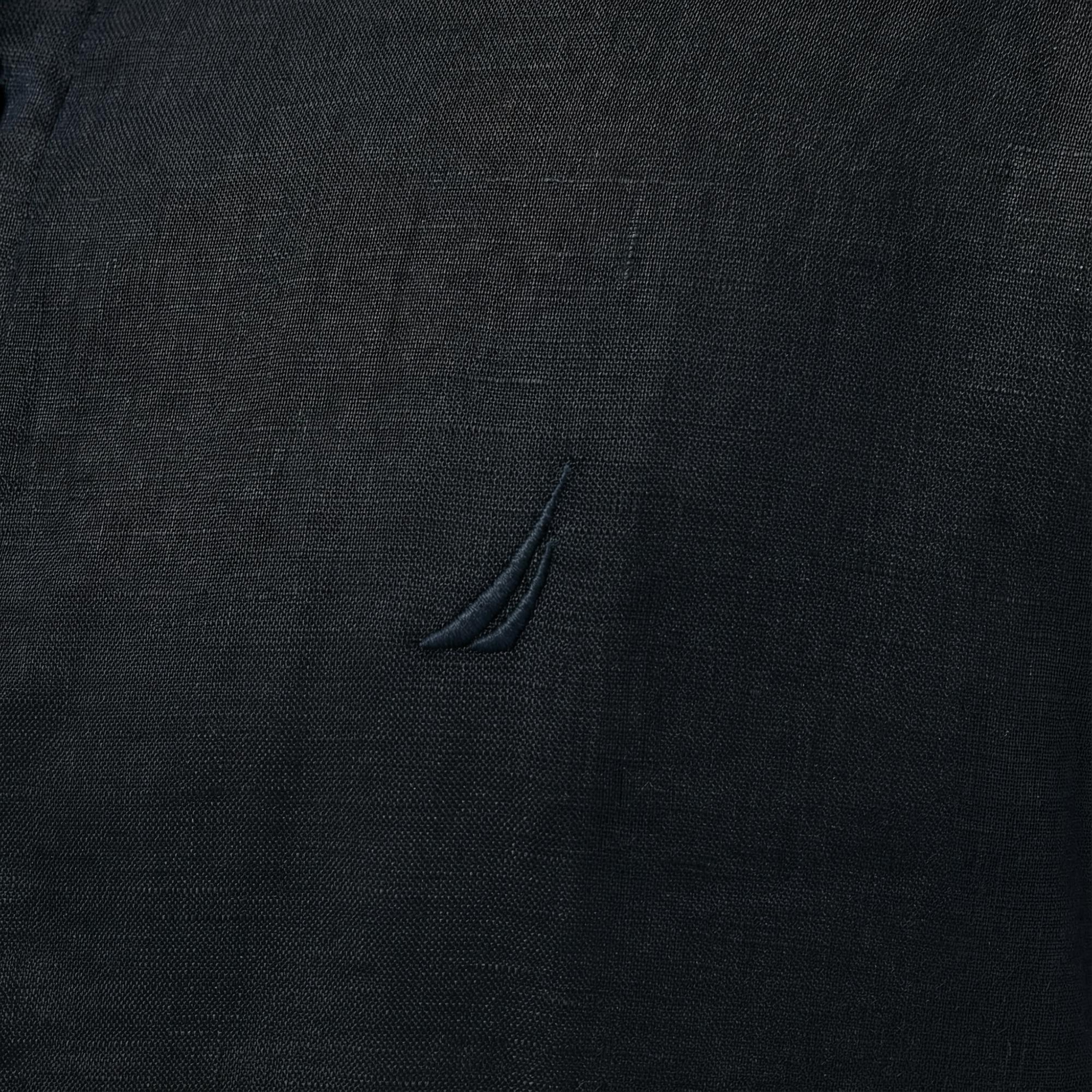 Nautica Erkek Siyah Classic Fit Keten Gömlek