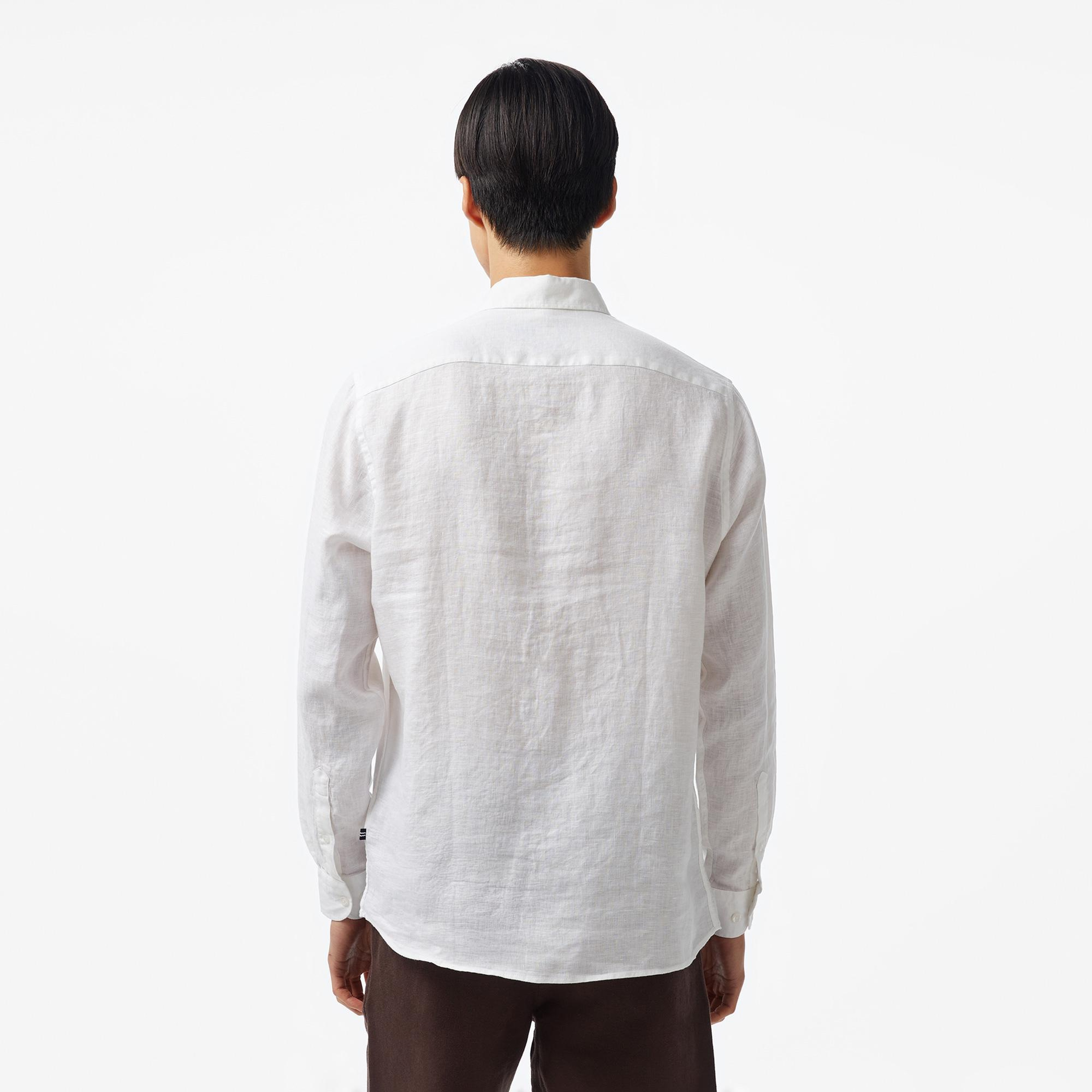 Nautica Erkek Beyaz Classic Fit Keten Gömlek