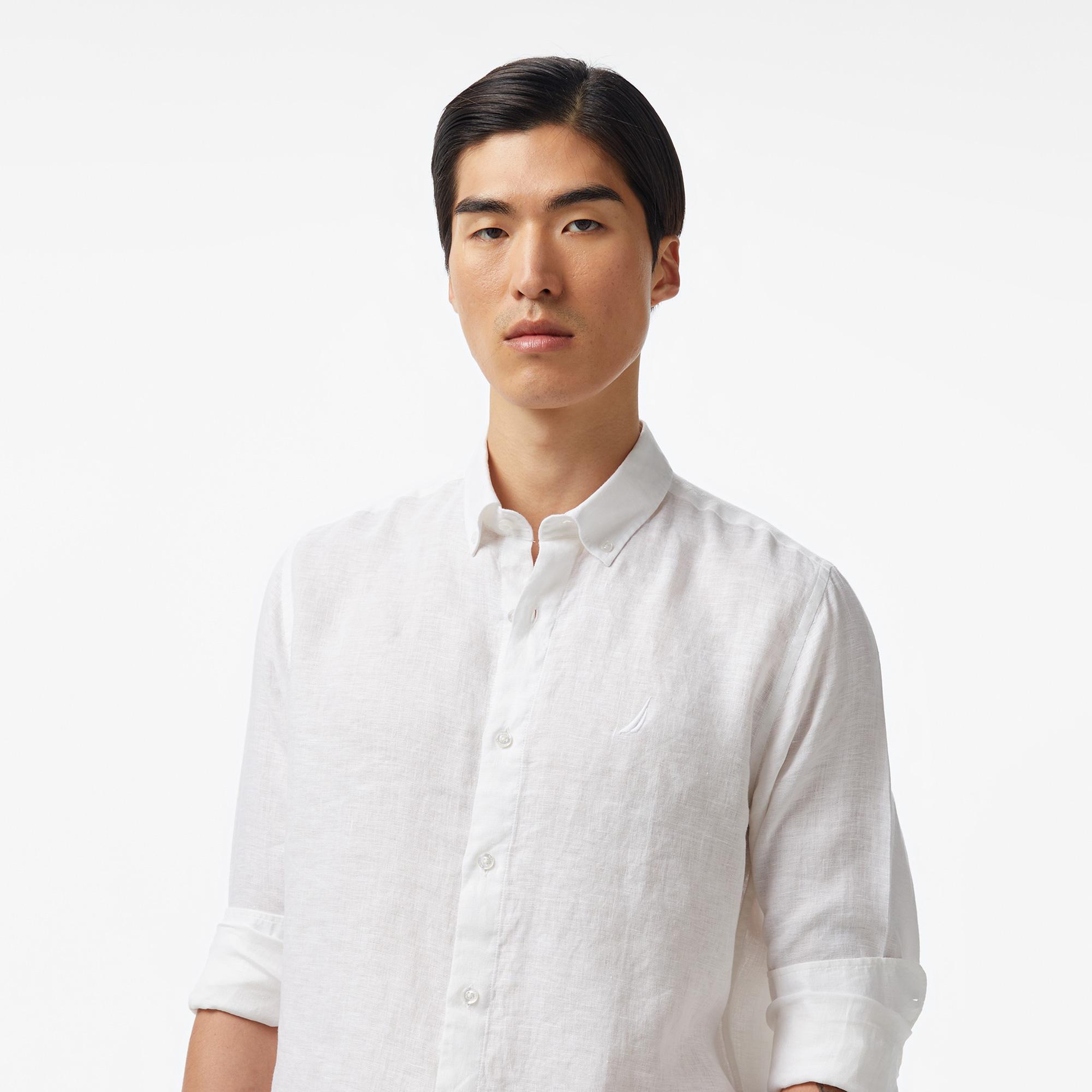 Nautica Erkek Beyaz Classic Fit Keten Gömlek