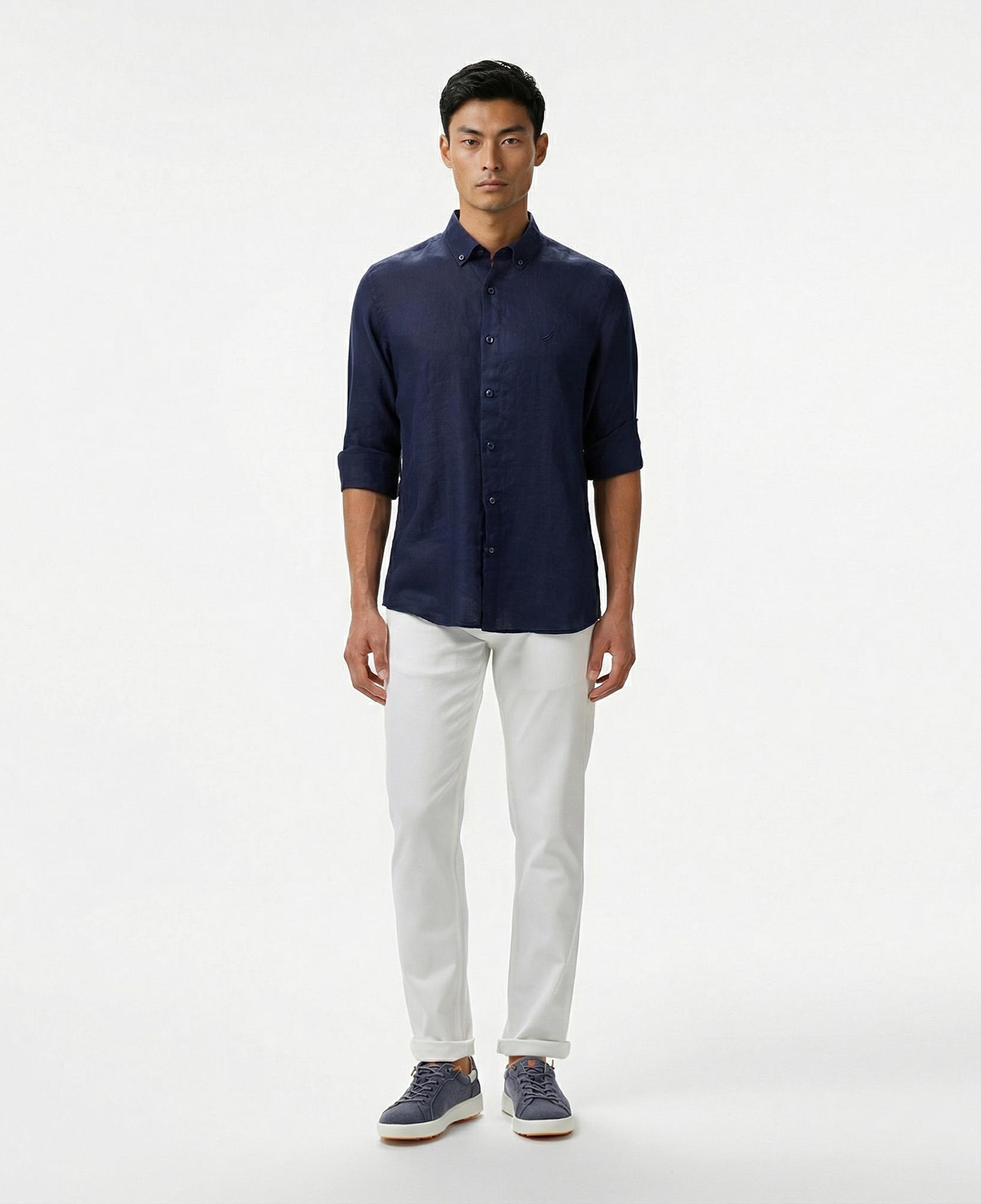 Nautica Erkek Lacivert Classic Fit Keten Gömlek