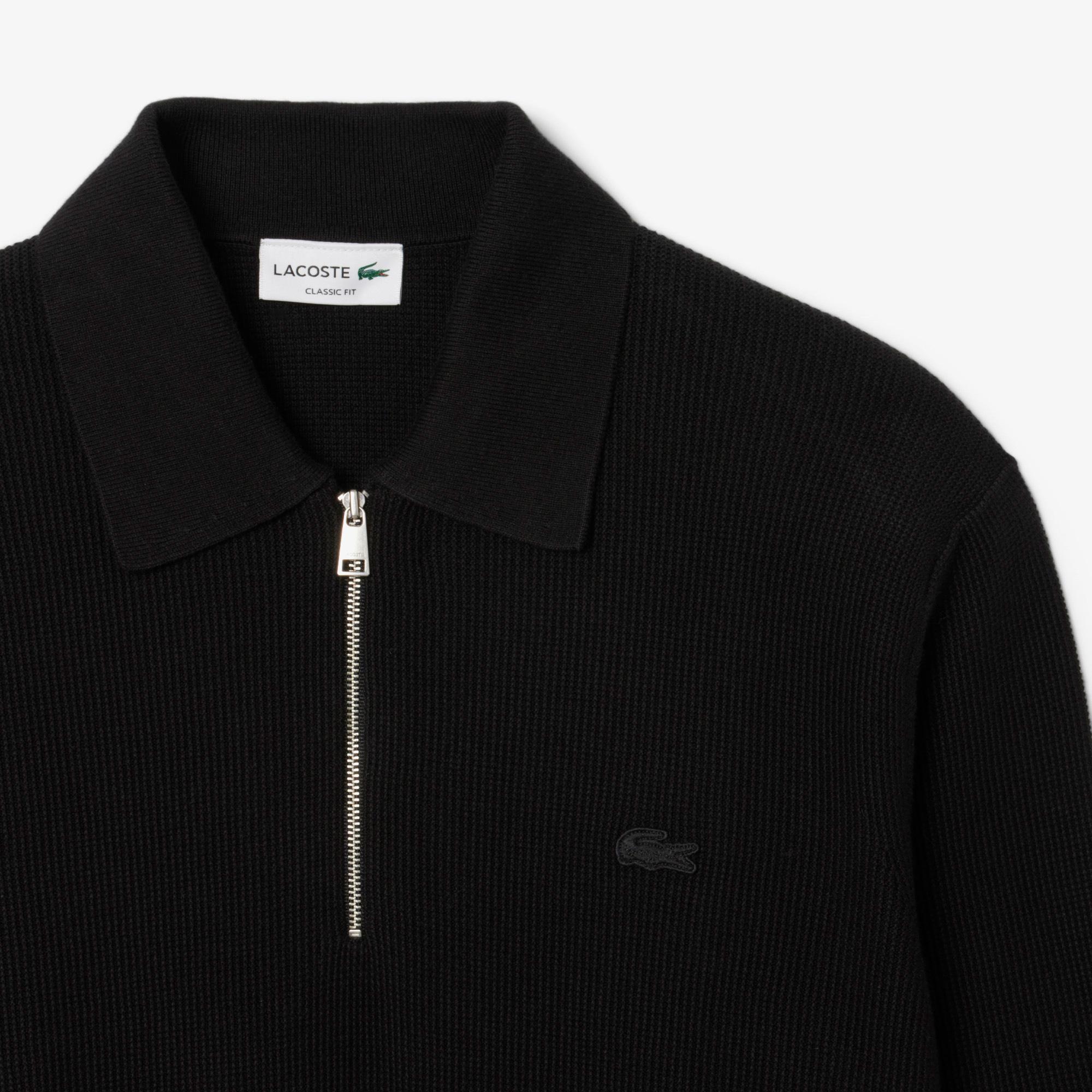 Lacoste Erkek Classic Fit Yarım Fermuarlı Siyah Kazak