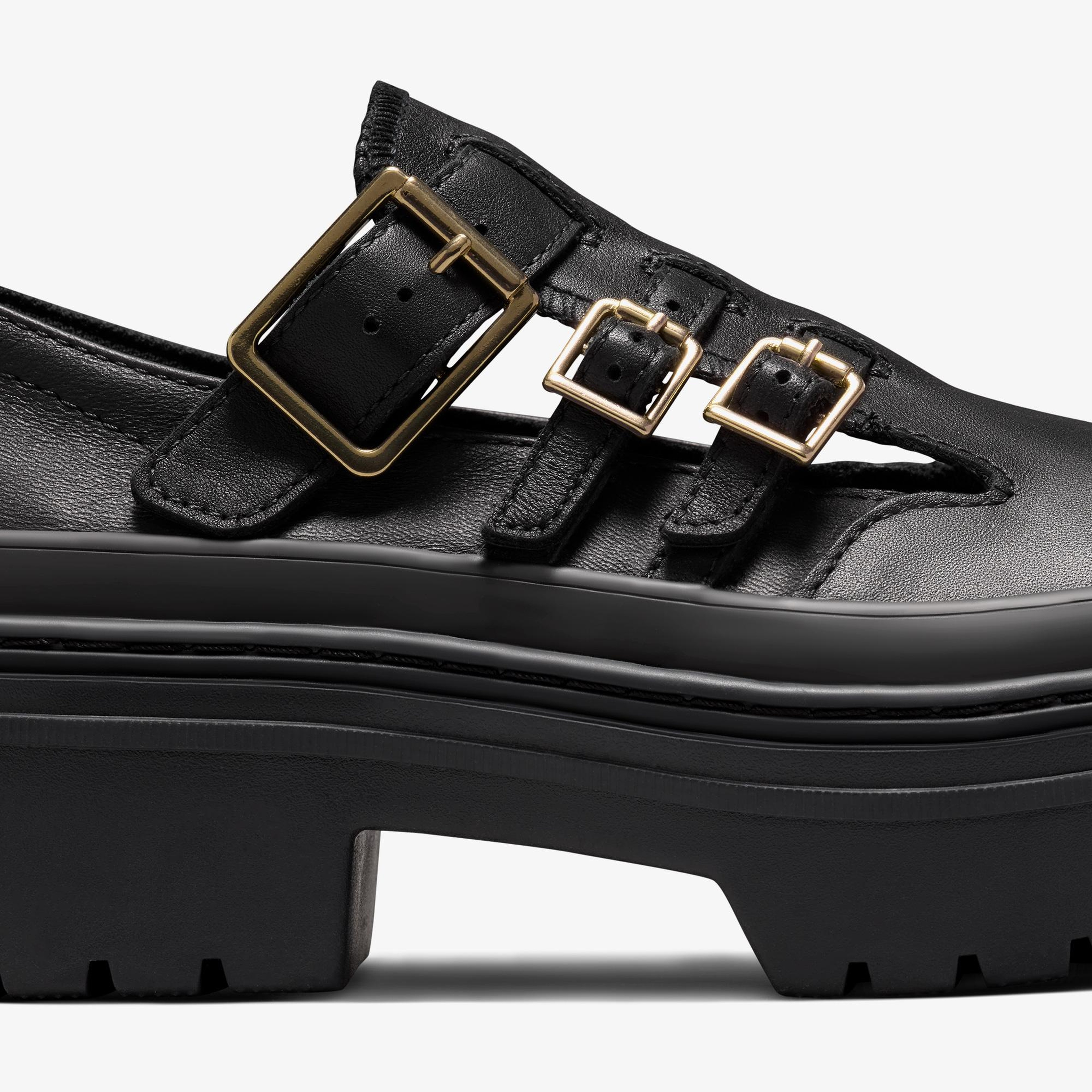 Converse Chuck Taylor All Star Lugged Heel Mary Jane Kadın Siyah Deri Platform Loafer Ayakkabı