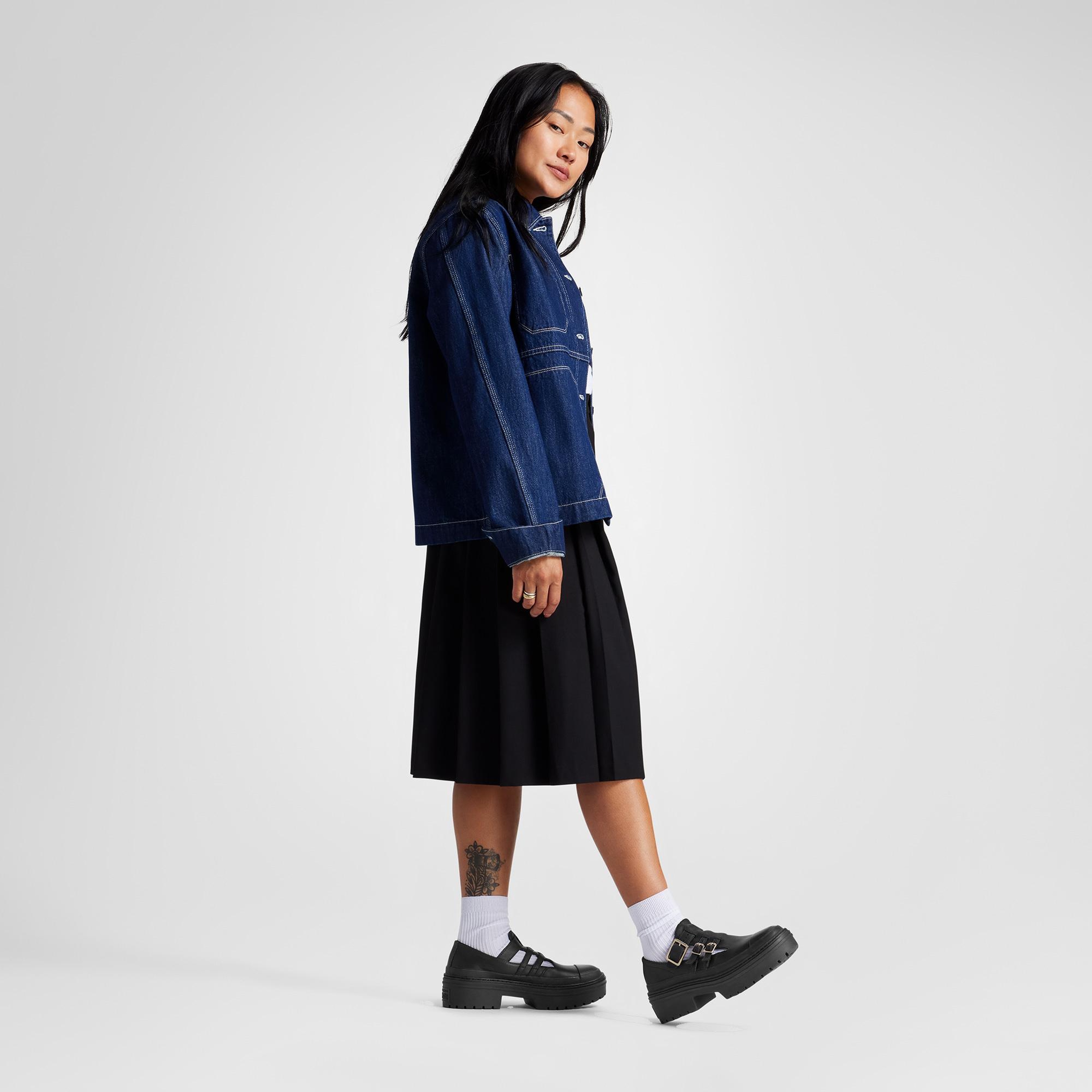 Converse Chuck Taylor All Star Lugged Heel Mary Jane Kadın Siyah Deri Platform Loafer Ayakkabı