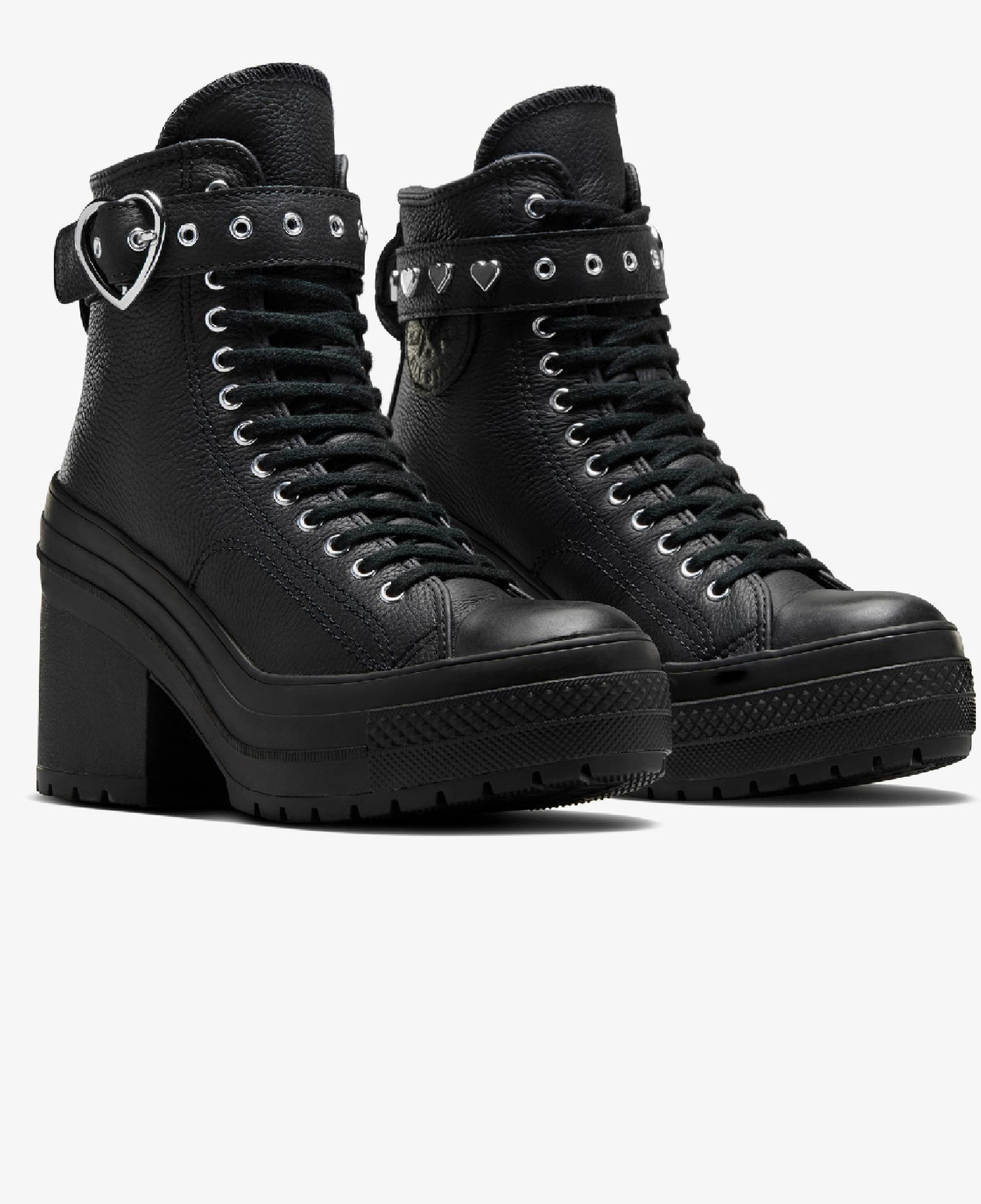 Converse Chuck 70 De Luxe Heel Unisex Siyah Deri Platform Dark Romance Sneaker