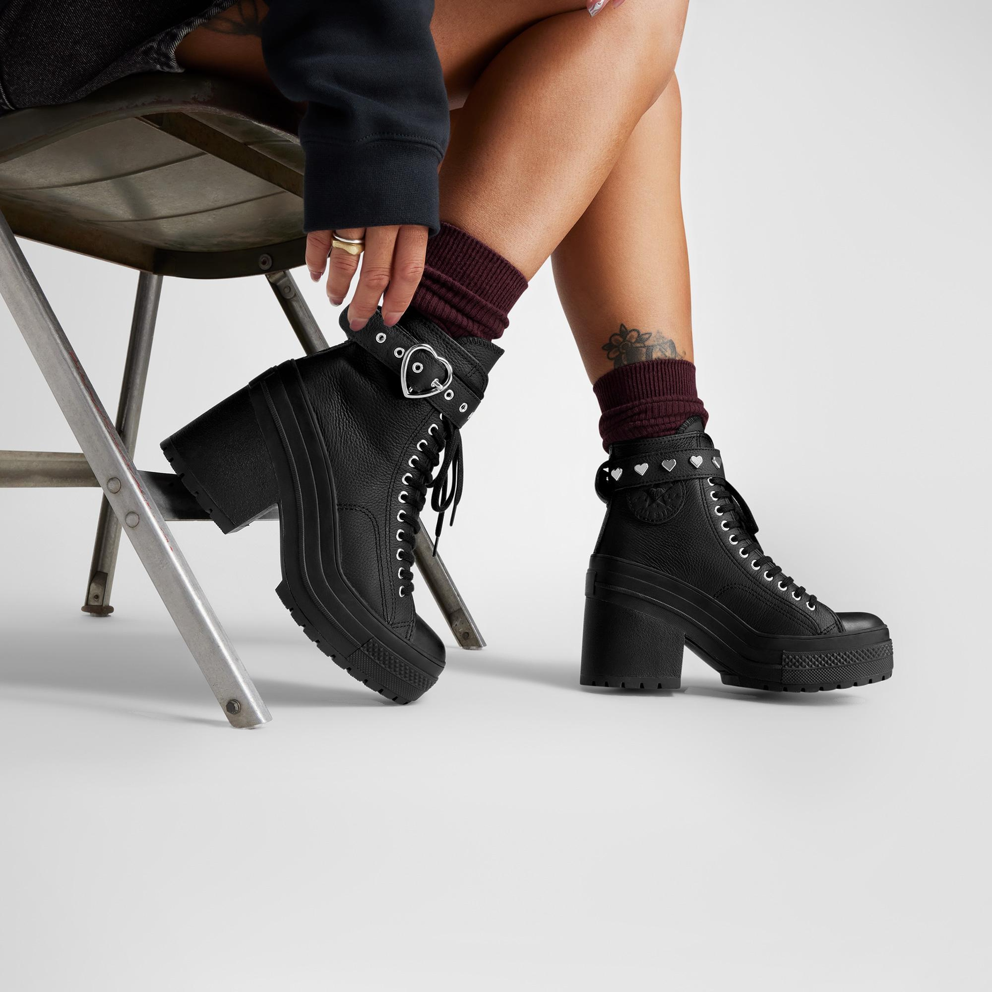 Converse Chuck 70 De Luxe Heel Unisex Siyah Deri Platform Dark Romance Sneaker