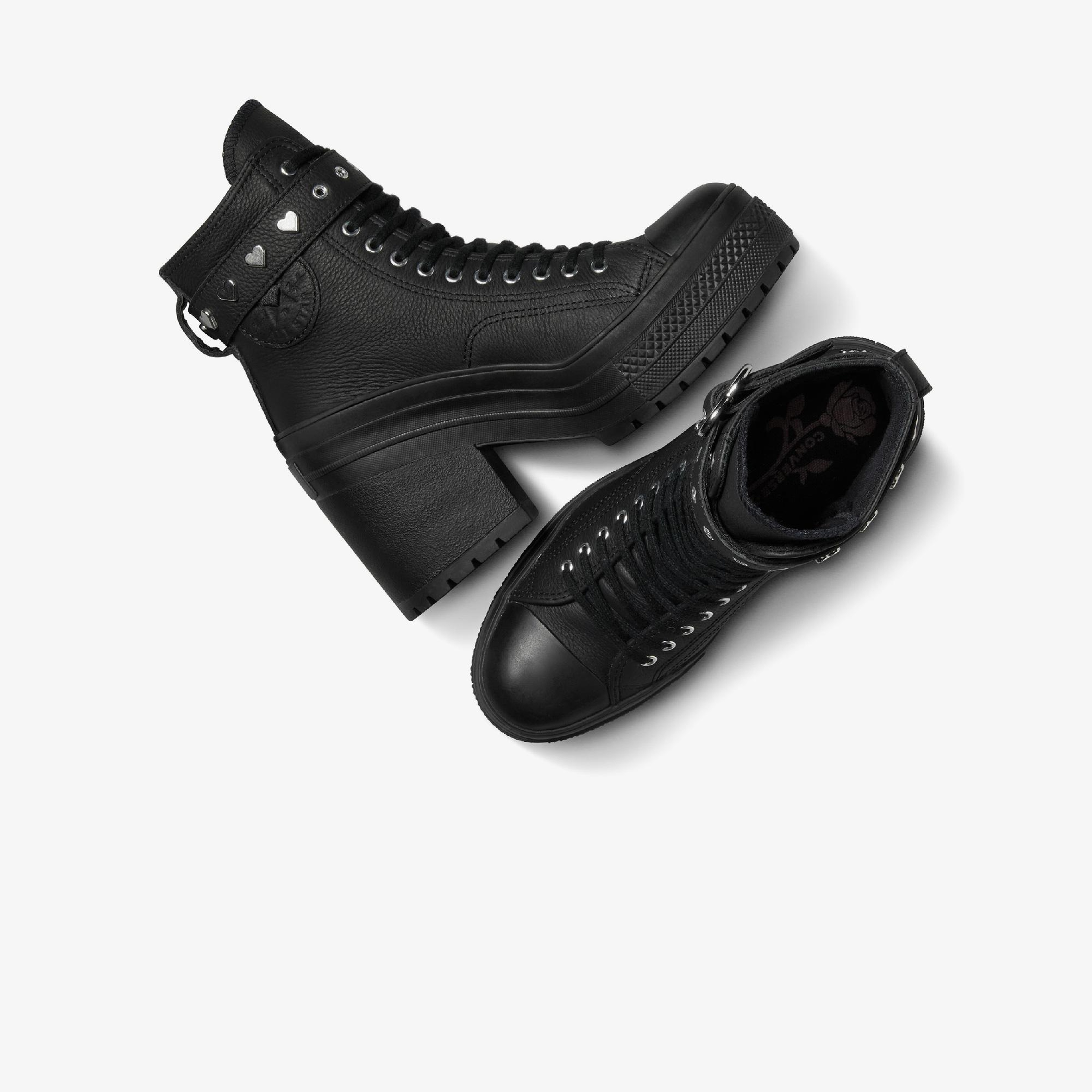 Converse Chuck 70 De Luxe Heel Unisex Siyah Deri Platform Dark Romance Sneaker