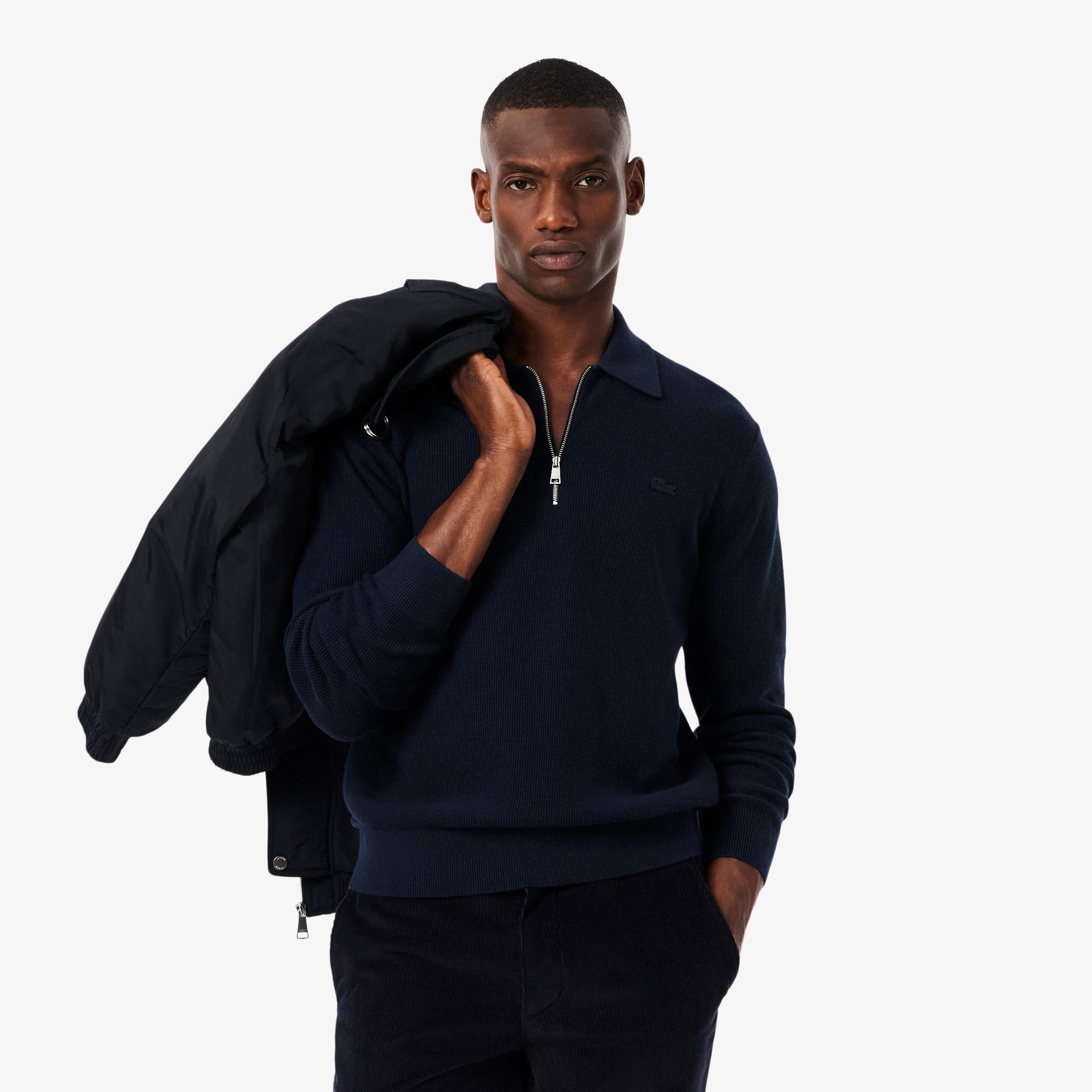 Lacoste Erkek Classic Fit Yarım Fermuarlı Lacivert Kazak