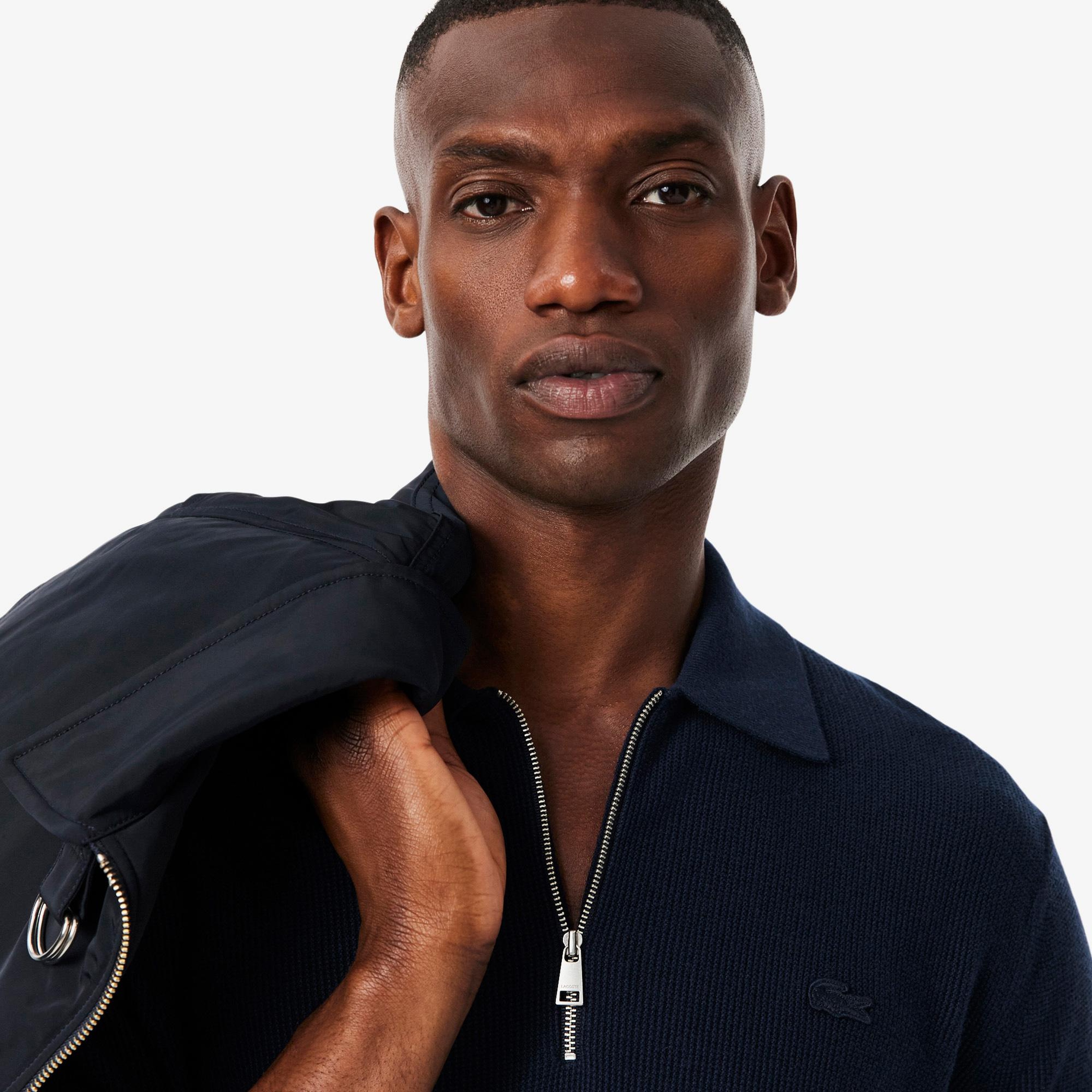 Lacoste Erkek Classic Fit Yarım Fermuarlı Lacivert Kazak