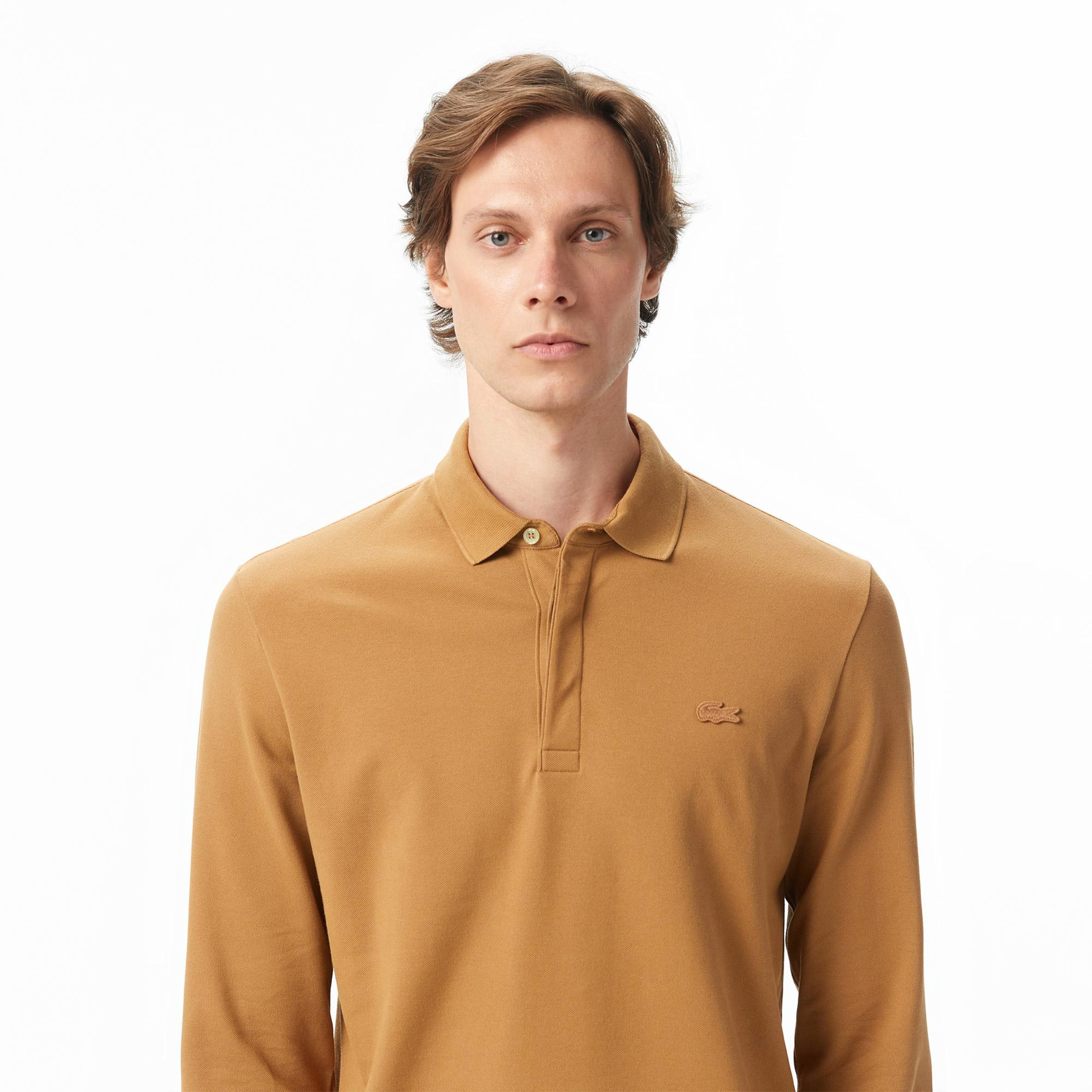Lacoste Paris Erkek Regular Fit Uzun Kollu Açık Kahverengi Polo