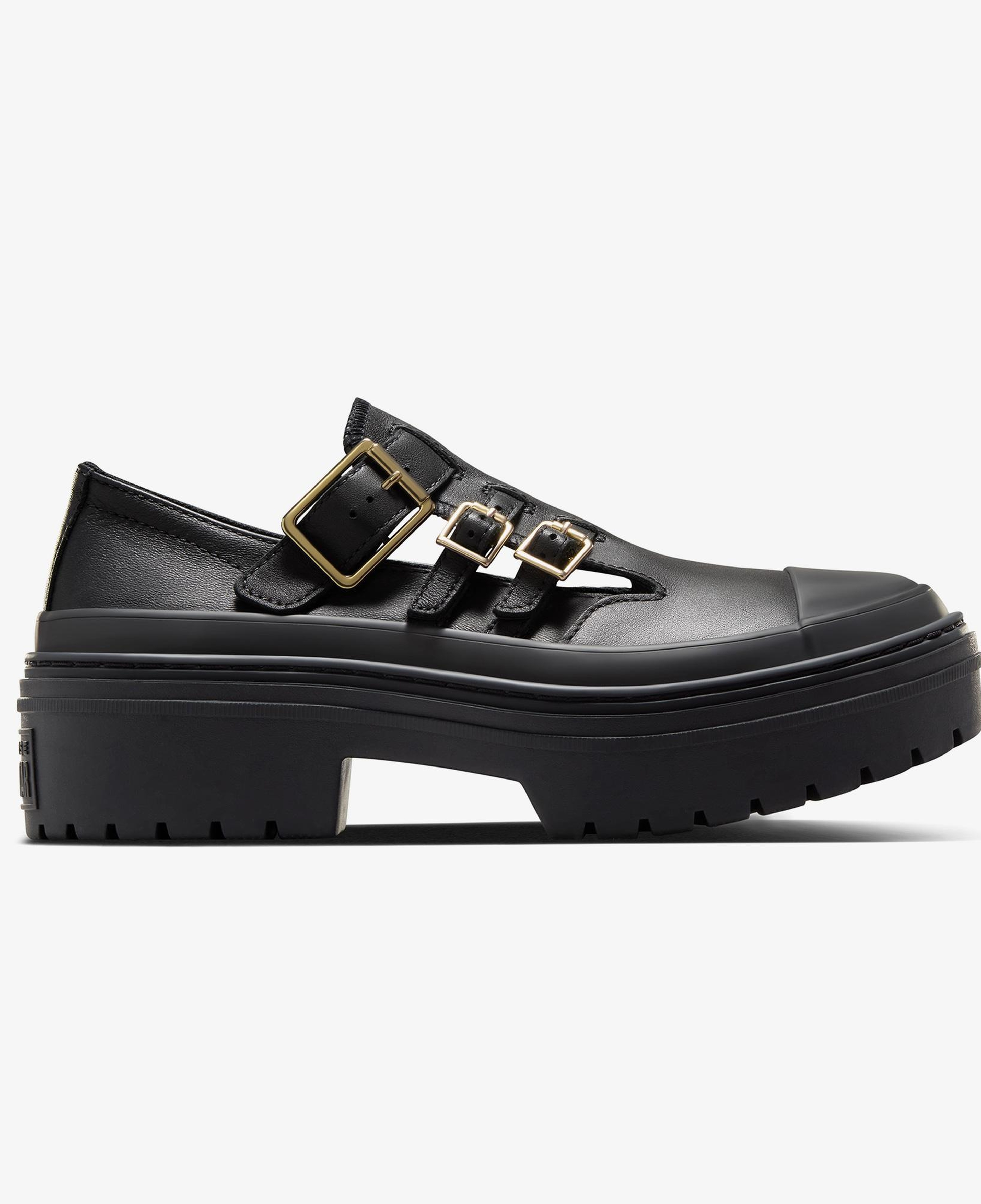 Converse Chuck Taylor All Star Lugged Heel Mary Jane Kadın Siyah Deri Platform Loafer Ayakkabı